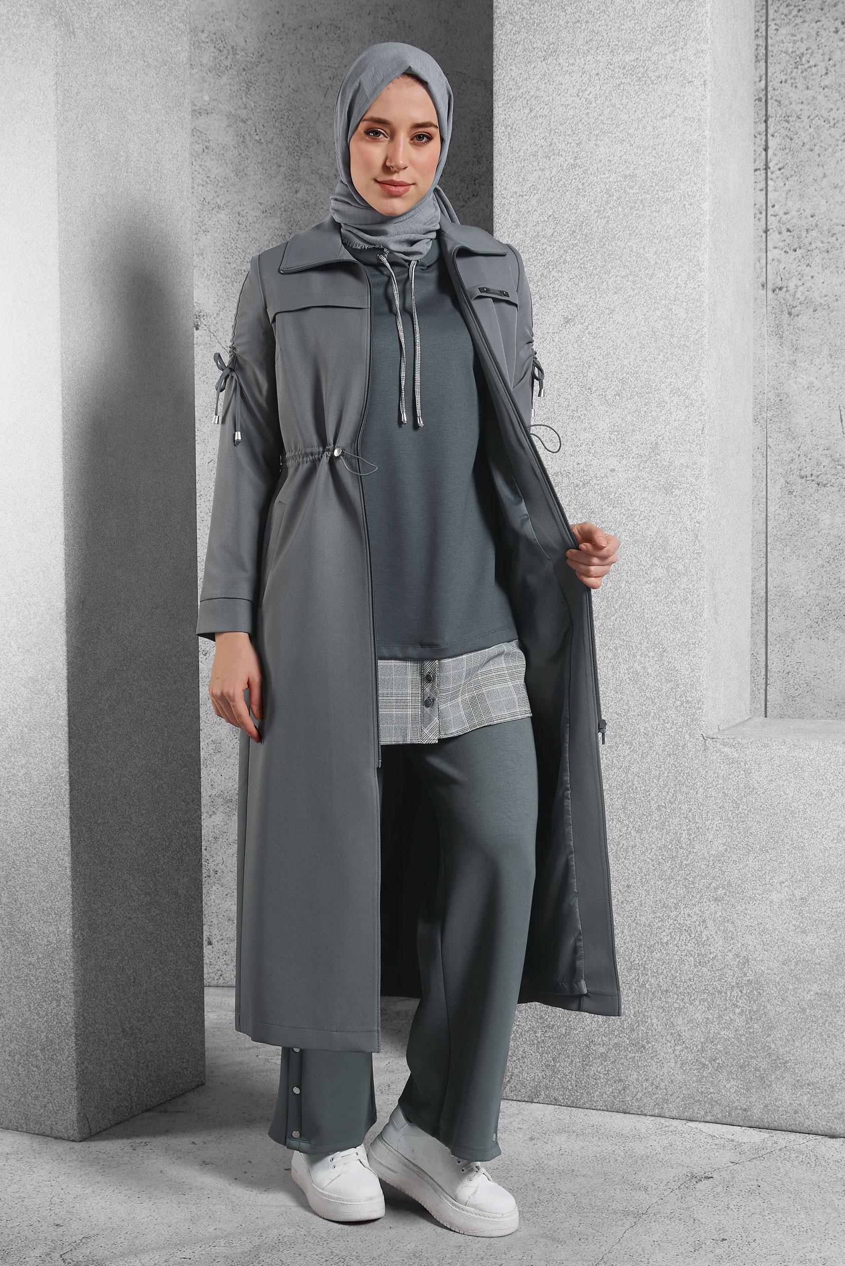 Vêtements hijab GRIS MANTEAU À CAPUCHE 10464