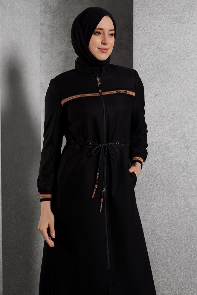 Vêtements hijab NOIR COUCHE DE FINITION À COL MAO 10471 - ALVİNA