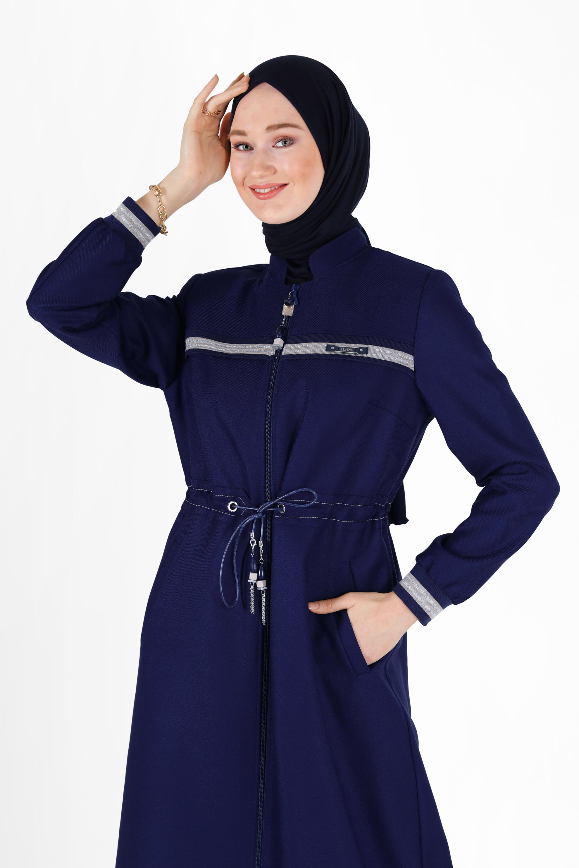 Tesettür giyim LACİVERT HAKİM YAKA PARDESÜ 10471