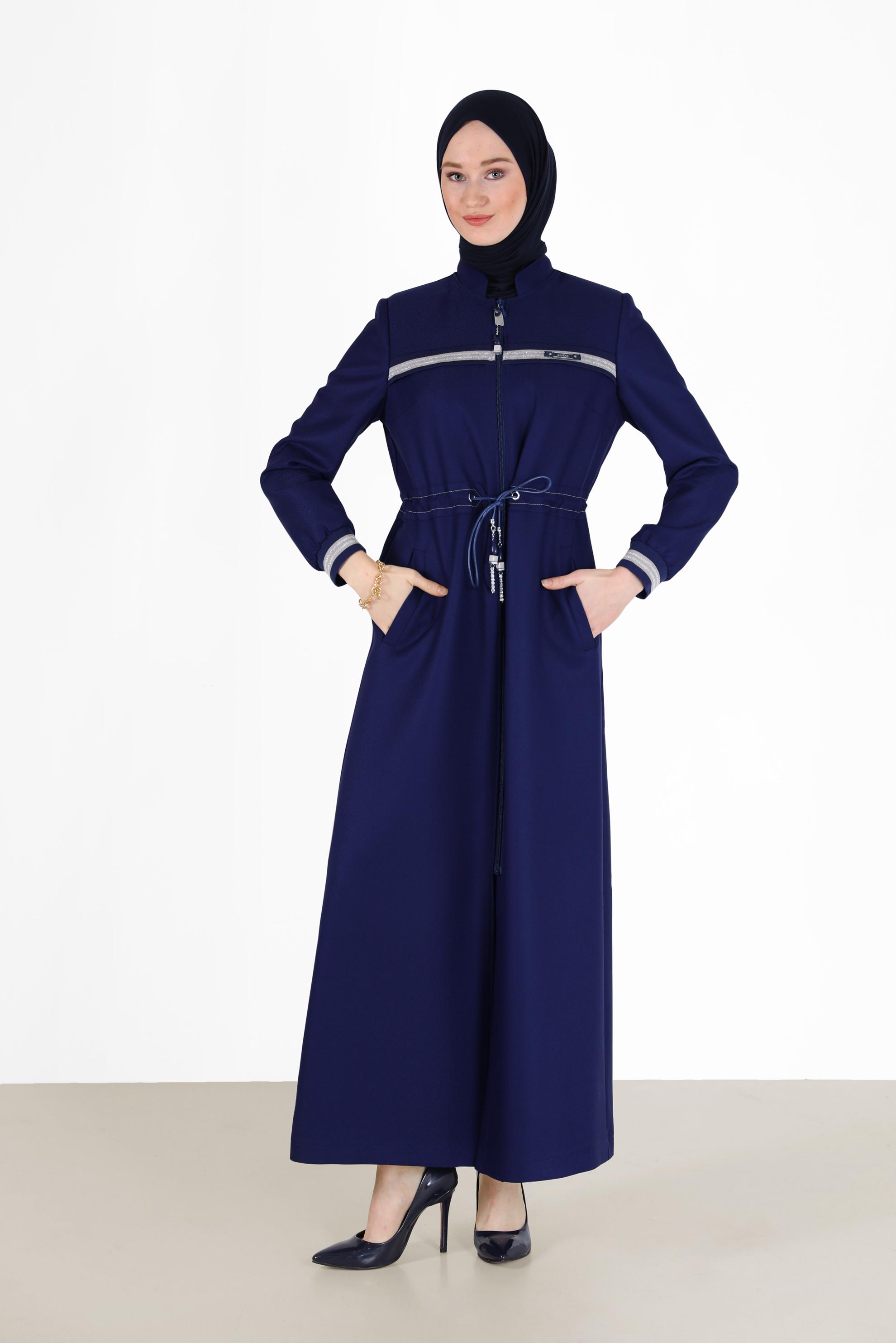 Tesettür giyim LACİVERT HAKİM YAKA PARDESÜ 10471