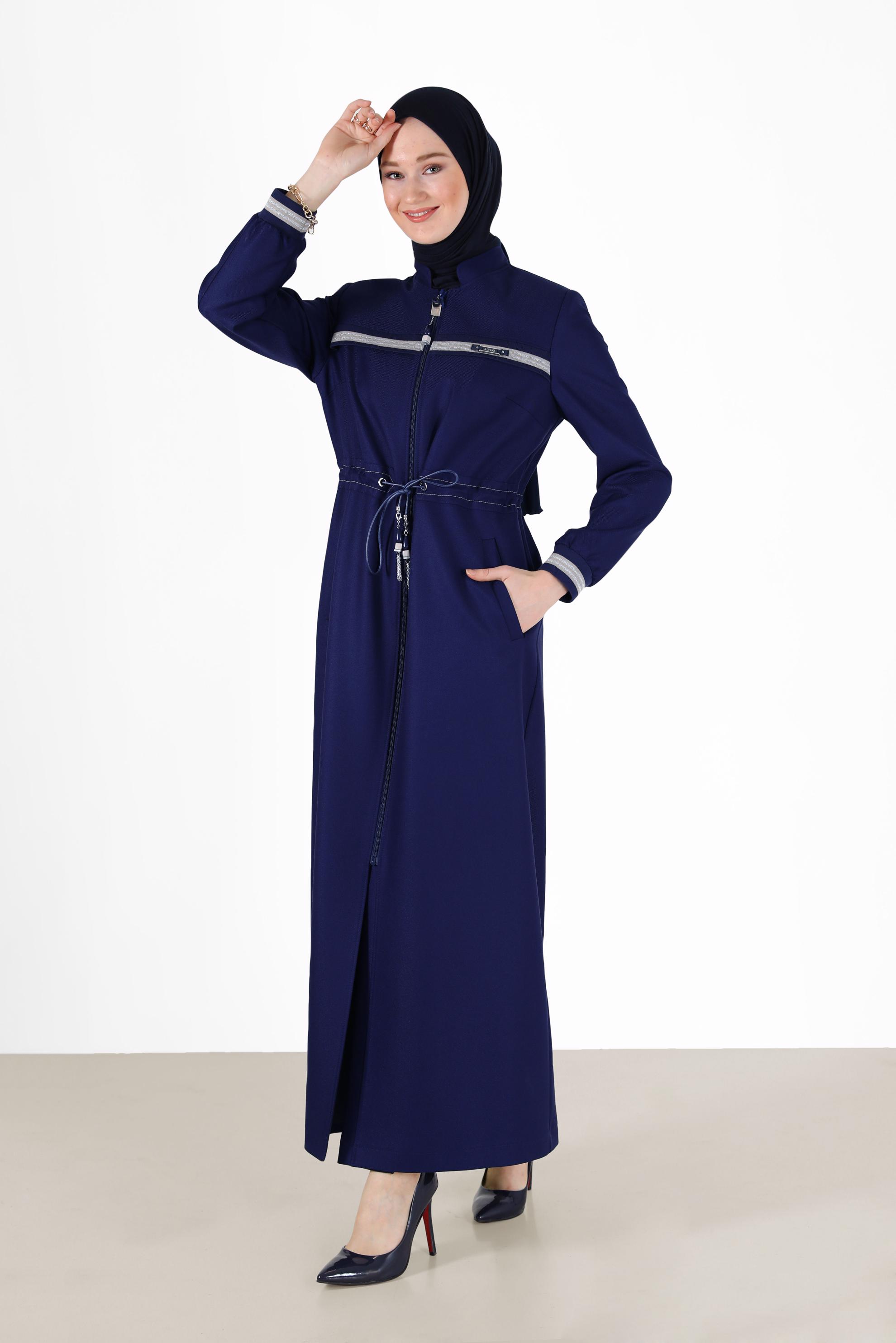 Tesettür giyim LACİVERT HAKİM YAKA PARDESÜ 10471