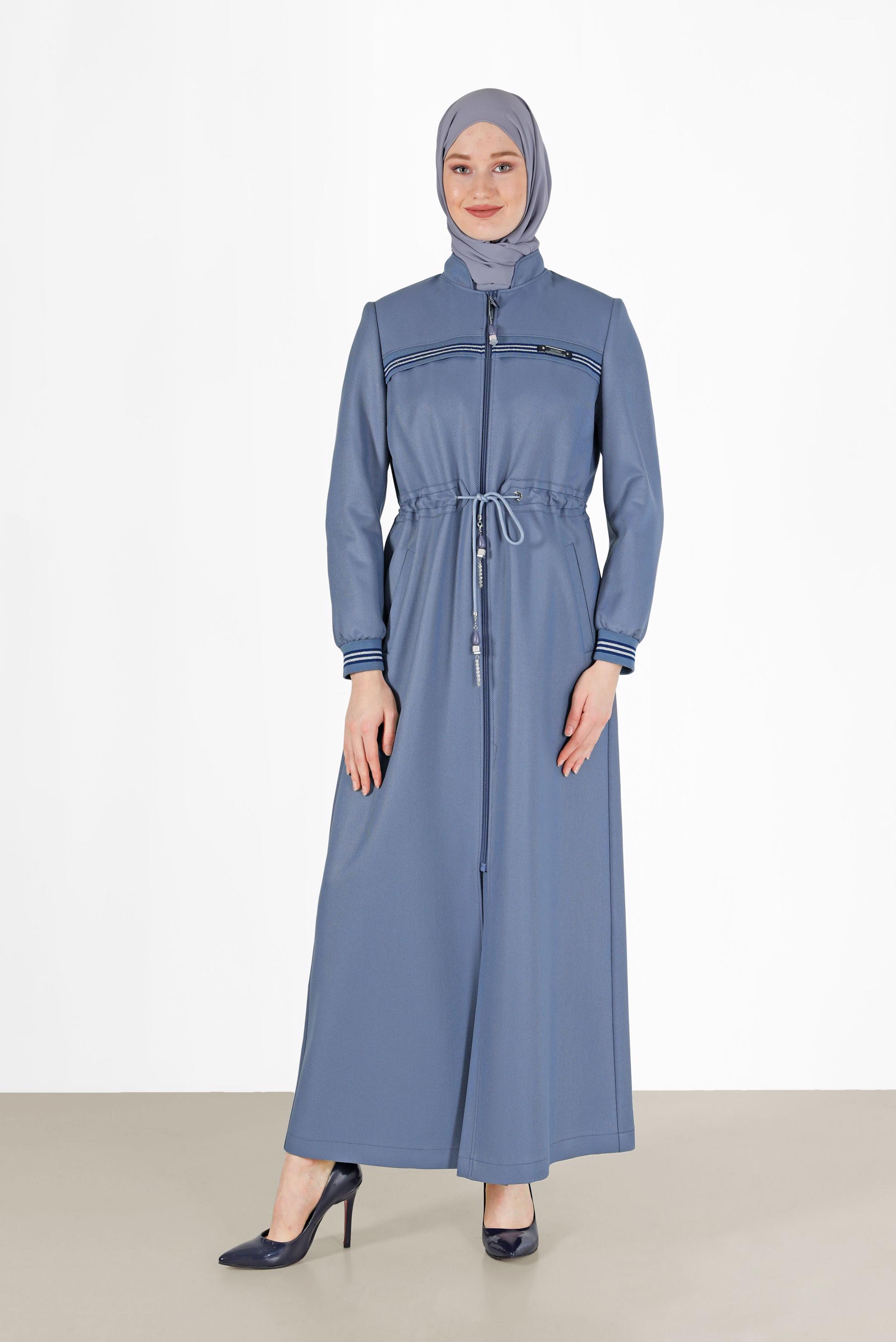 Tesettür giyim MAVİ HAKİM YAKA PARDESÜ 10471