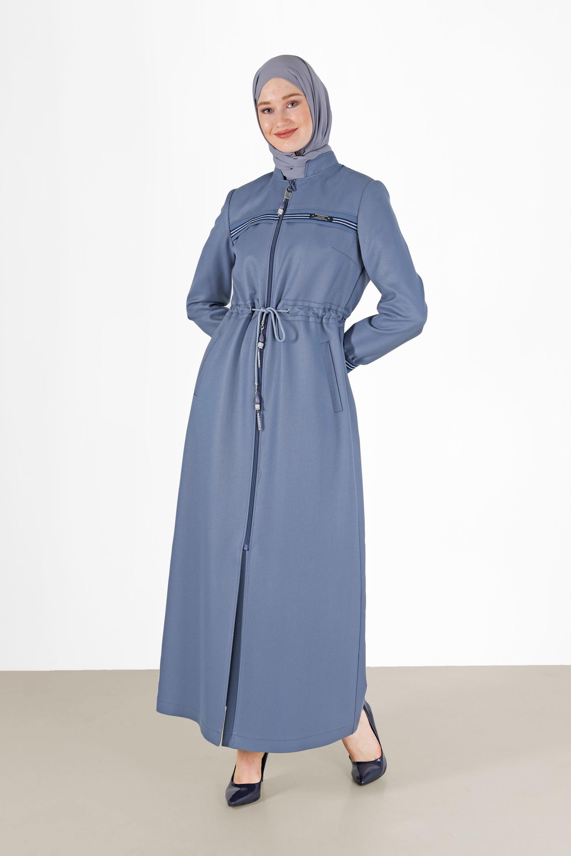 Tesettür giyim MAVİ HAKİM YAKA PARDESÜ 10471