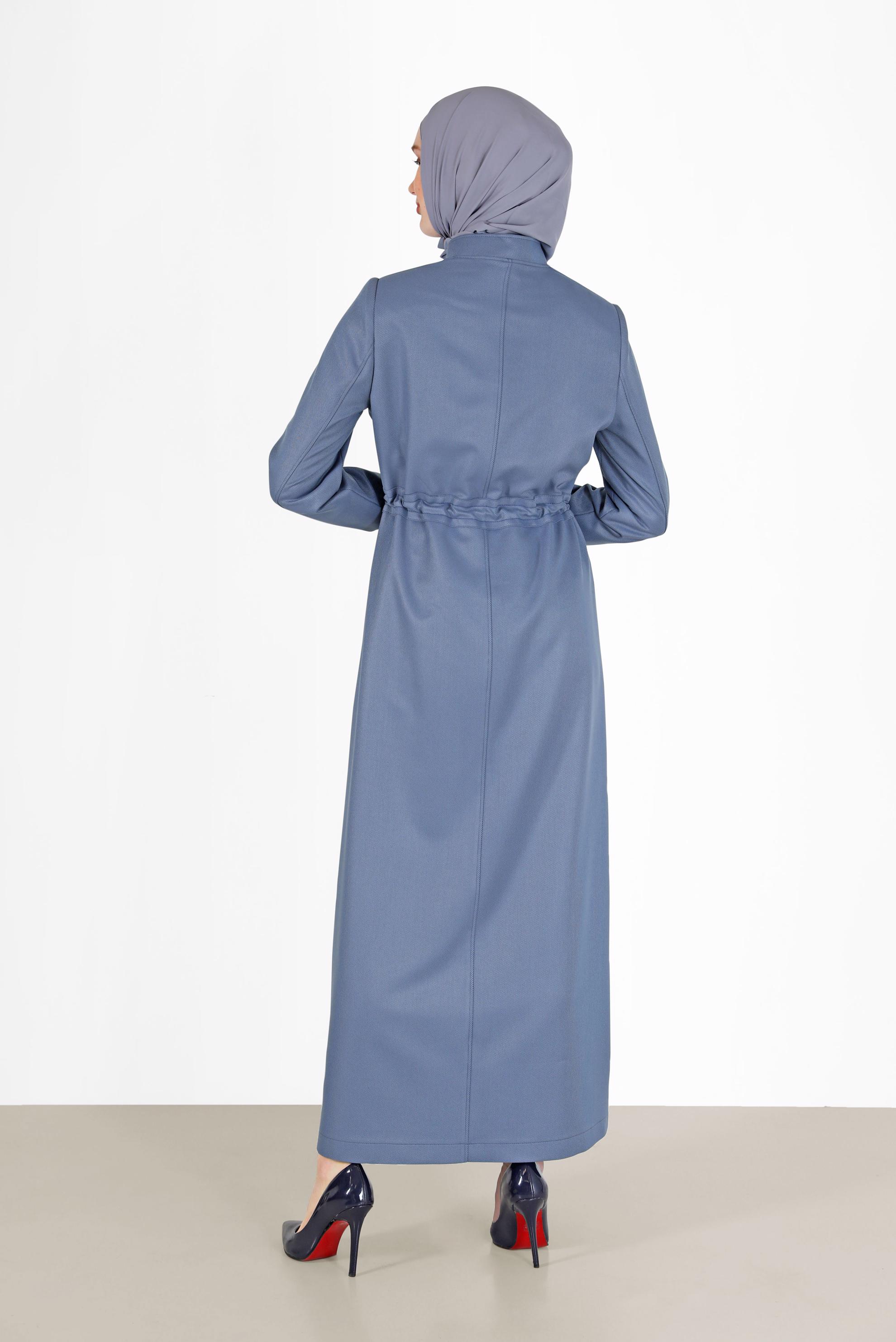 Tesettür giyim MAVİ HAKİM YAKA PARDESÜ 10471