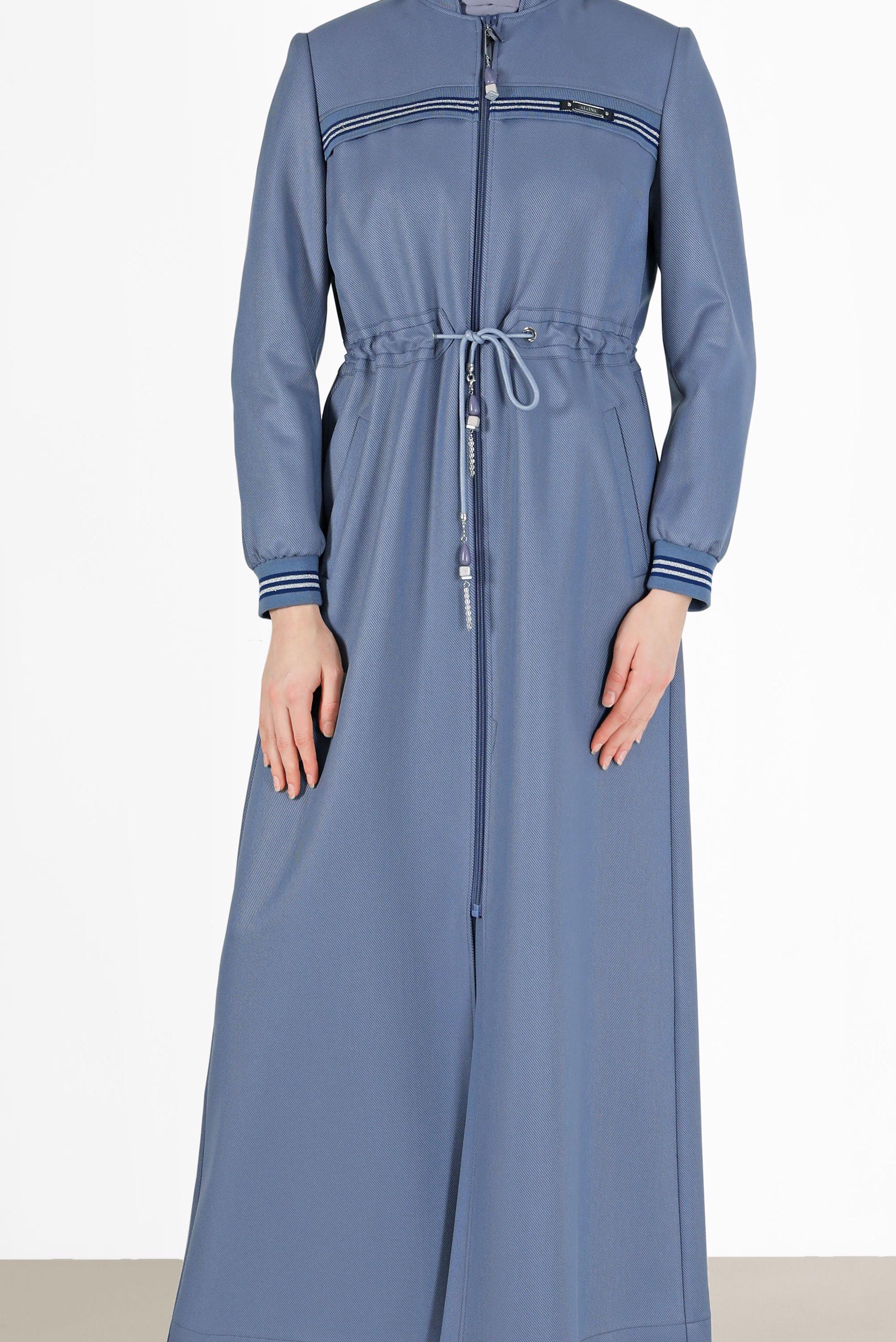 Tesettür giyim MAVİ HAKİM YAKA PARDESÜ 10471