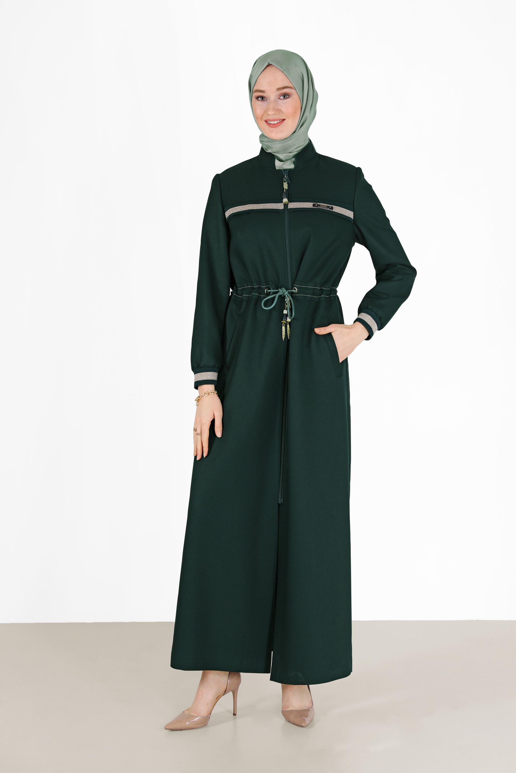 Tesettür giyim YEŞİL HAKİM YAKA PARDESÜ 10471
