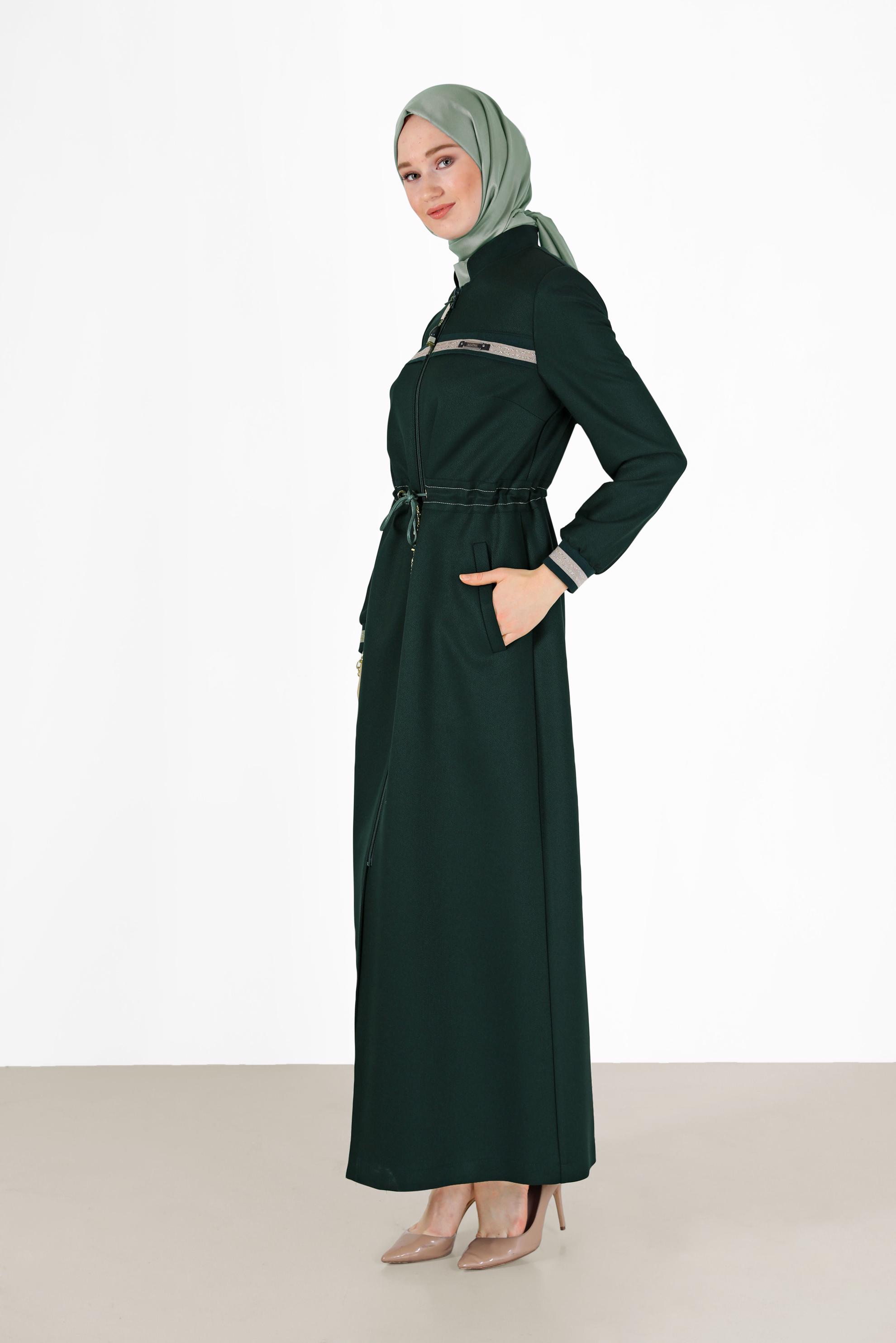 Tesettür giyim YEŞİL HAKİM YAKA PARDESÜ 10471