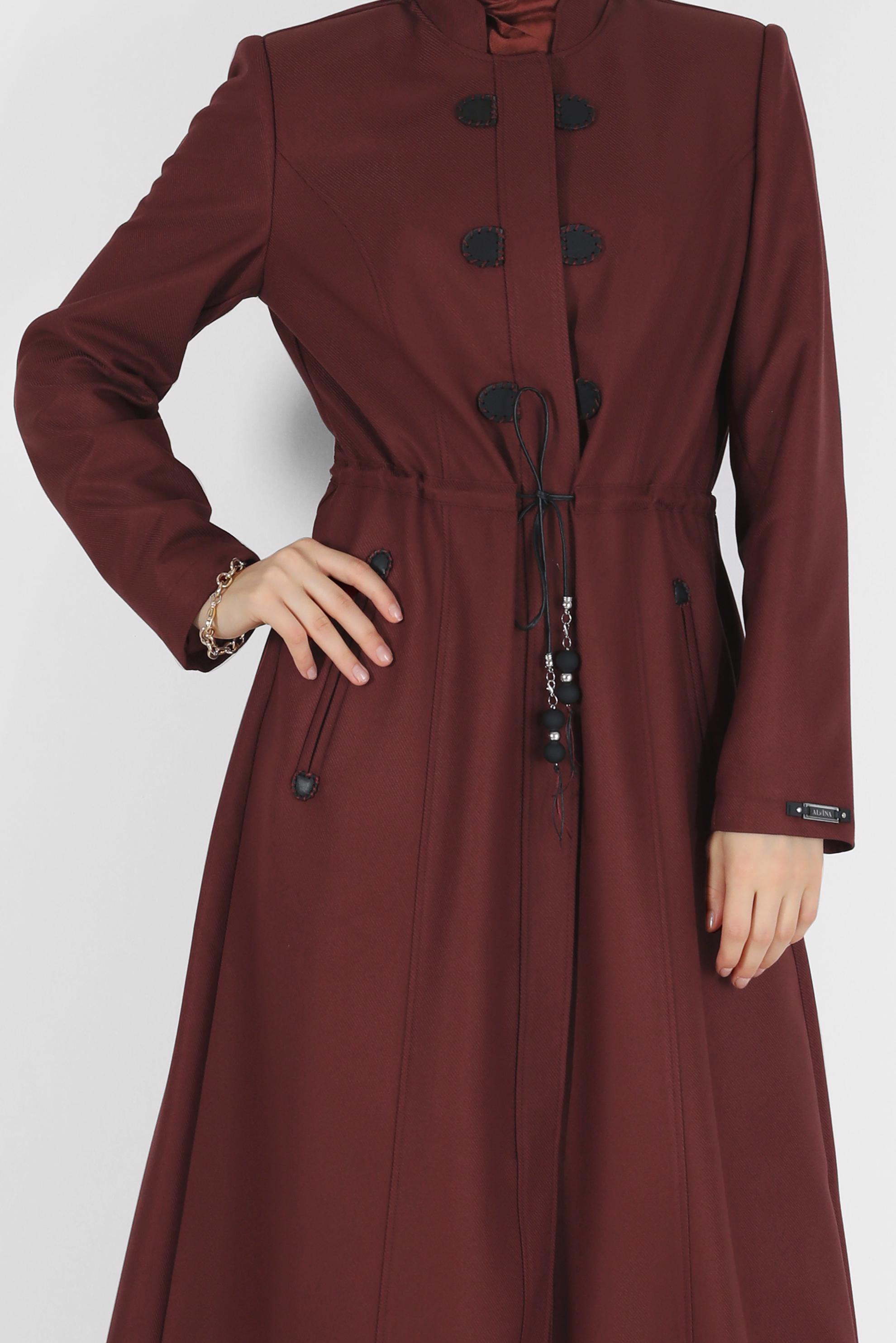 Tesettür giyim TURUNCU HAKİM YAKA BELİ BÜZGÜLÜ PARDESÜ 10473 