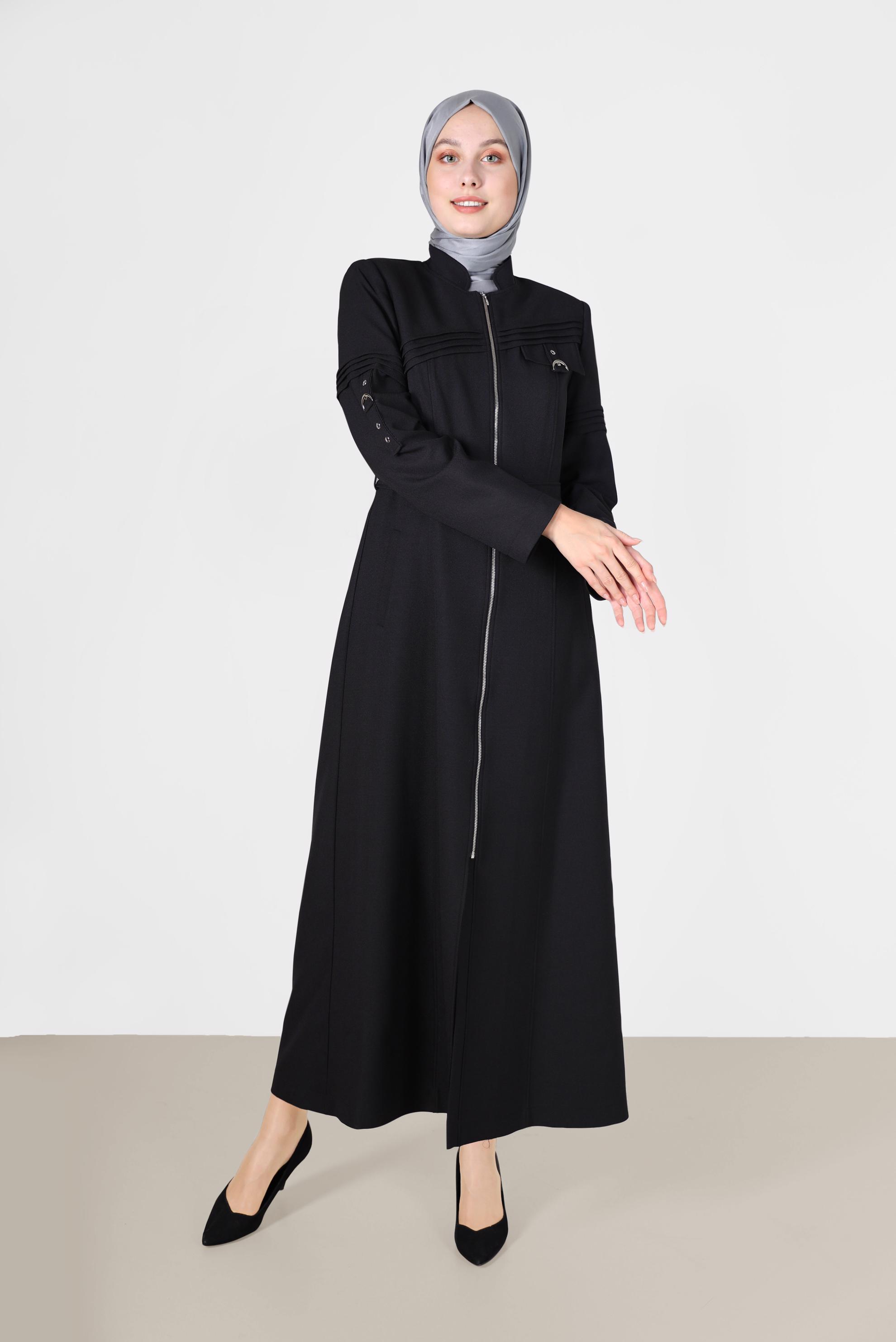 Vêtements hijab NOIR COUCHE DE FINITION CEINTURÉE 10474