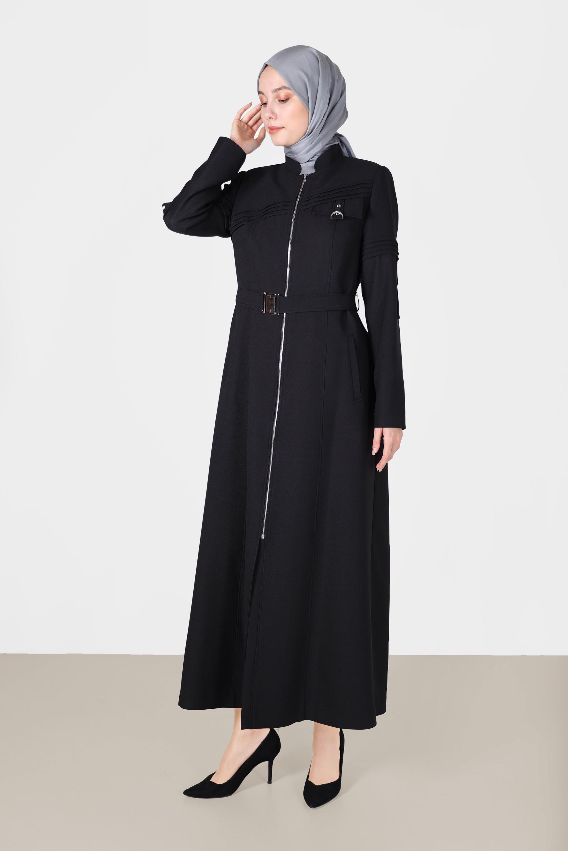 Vêtements hijab NOIR COUCHE DE FINITION CEINTURÉE 10474