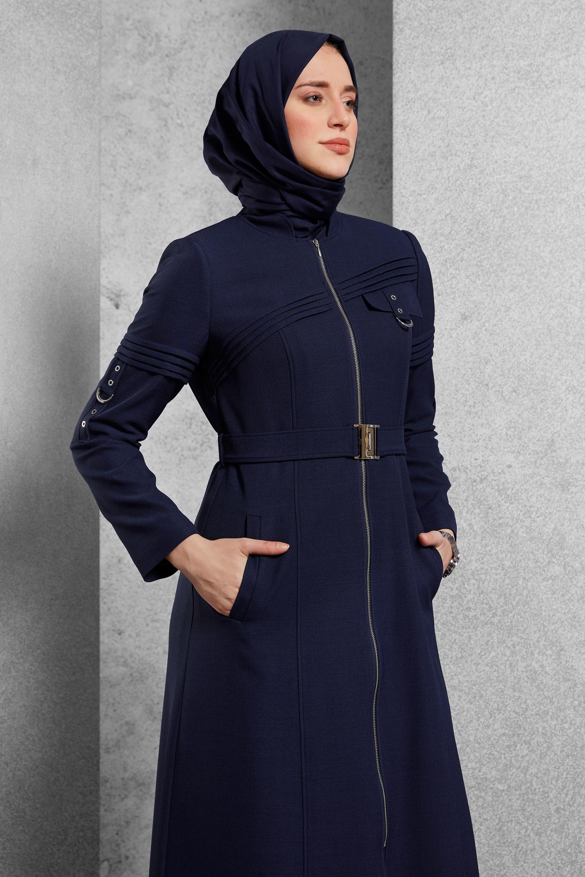 Vêtements hijab BLEU MARINE COUCHE DE FINITION CEINTURÉE 10474