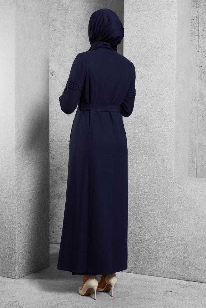Vêtements hijab BLEU MARINE COUCHE DE FINITION CEINTURÉE 10474 - ALVİNA