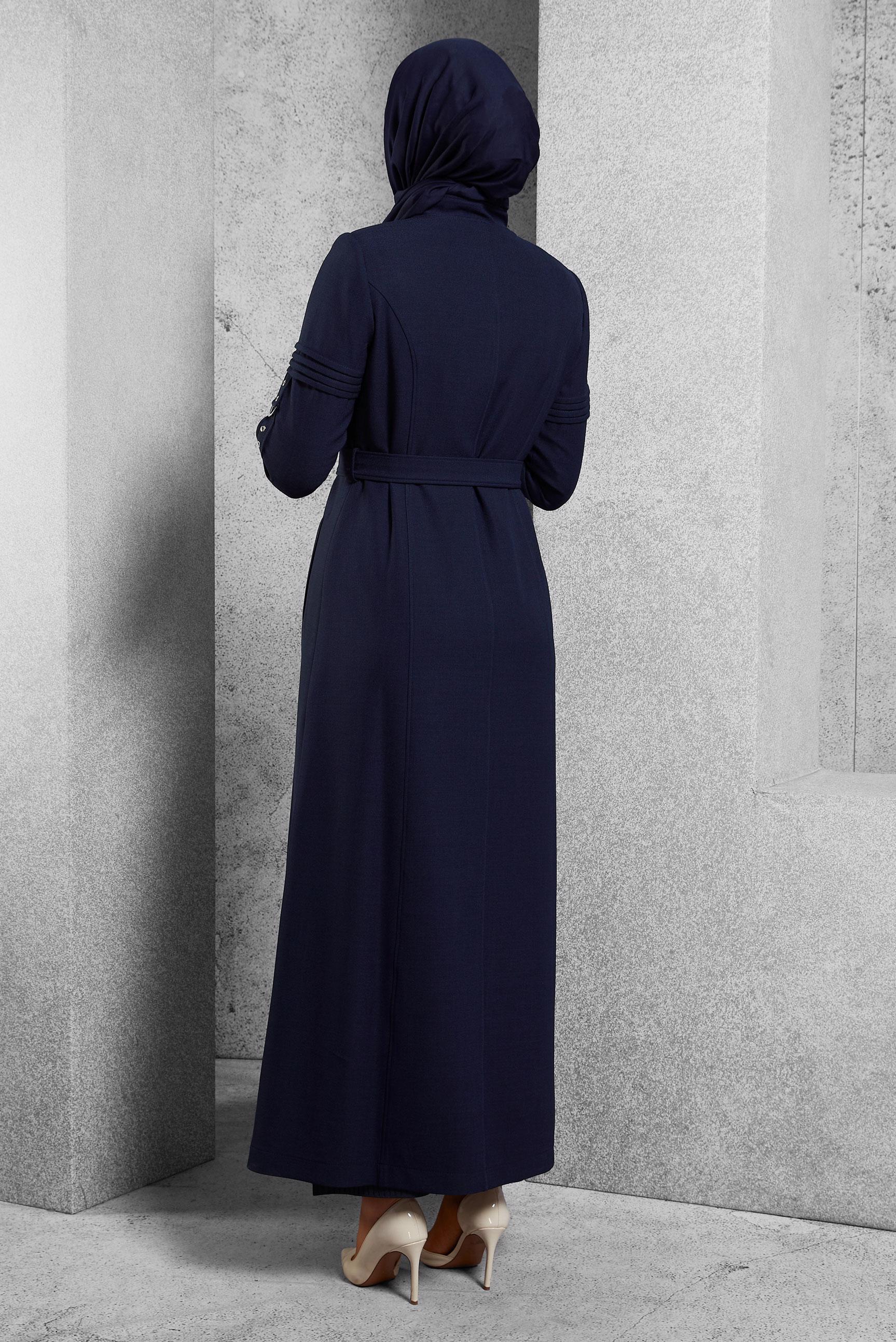 Vêtements hijab BLEU MARINE COUCHE DE FINITION CEINTURÉE 10474