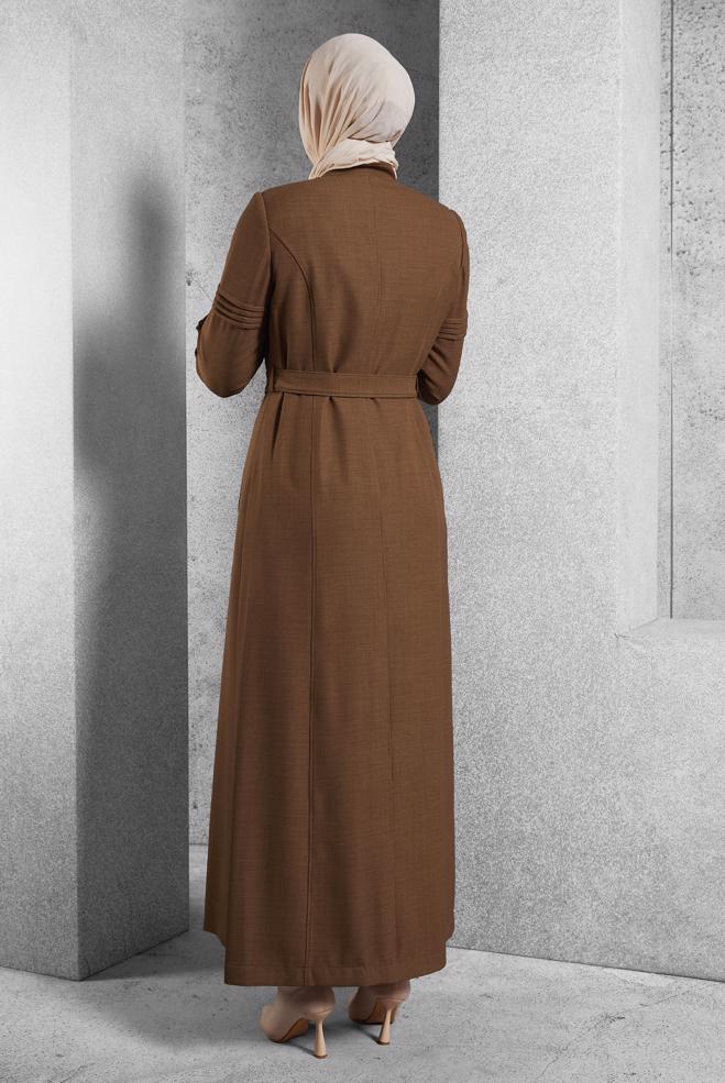 Vêtements hijab BRUN COUCHE DE FINITION CEINTURÉE 10474 - ALVİNA