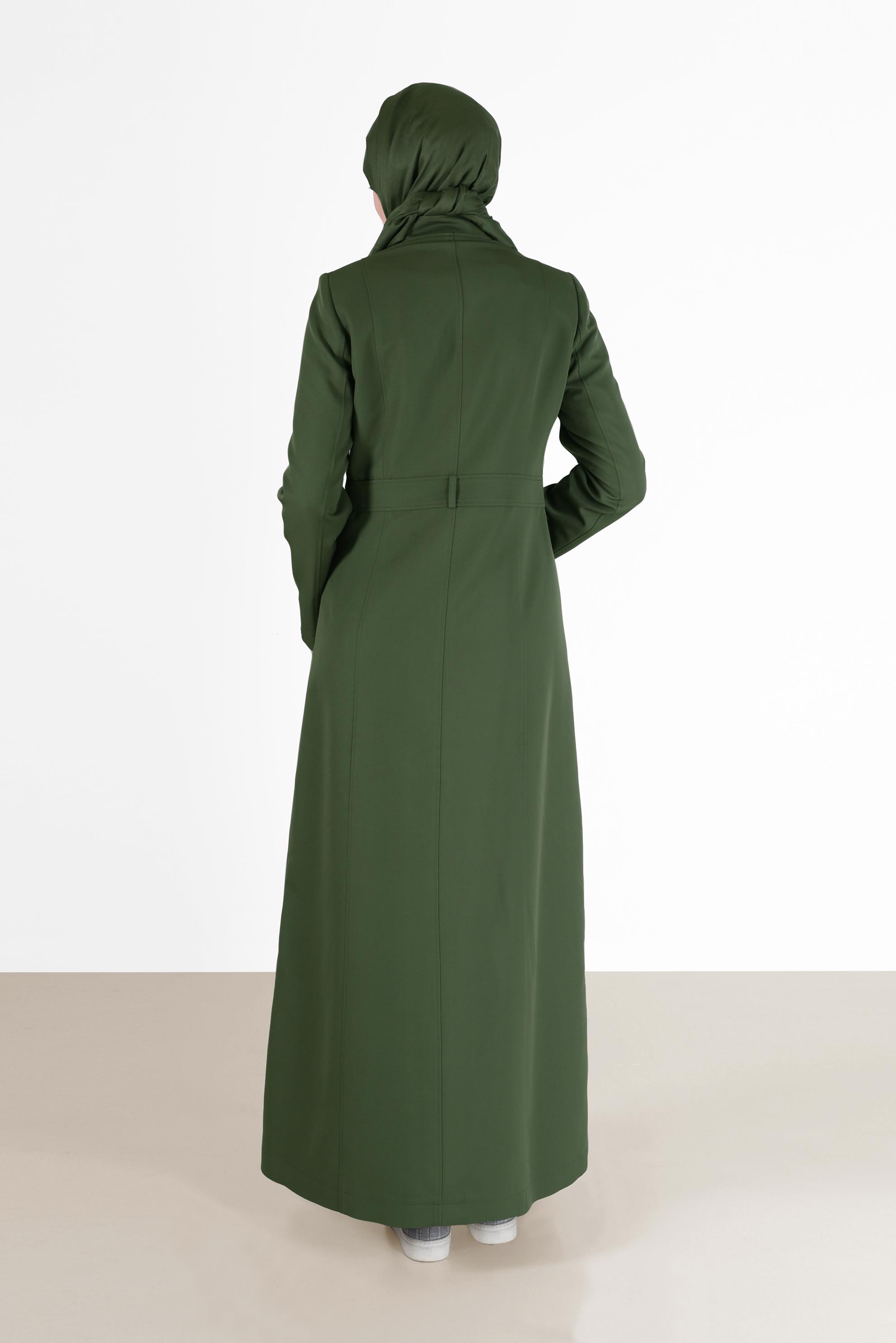 Tesettür giyim HAKİ CEP DETAYLI FERMUARLI PARDESÜ 10476 