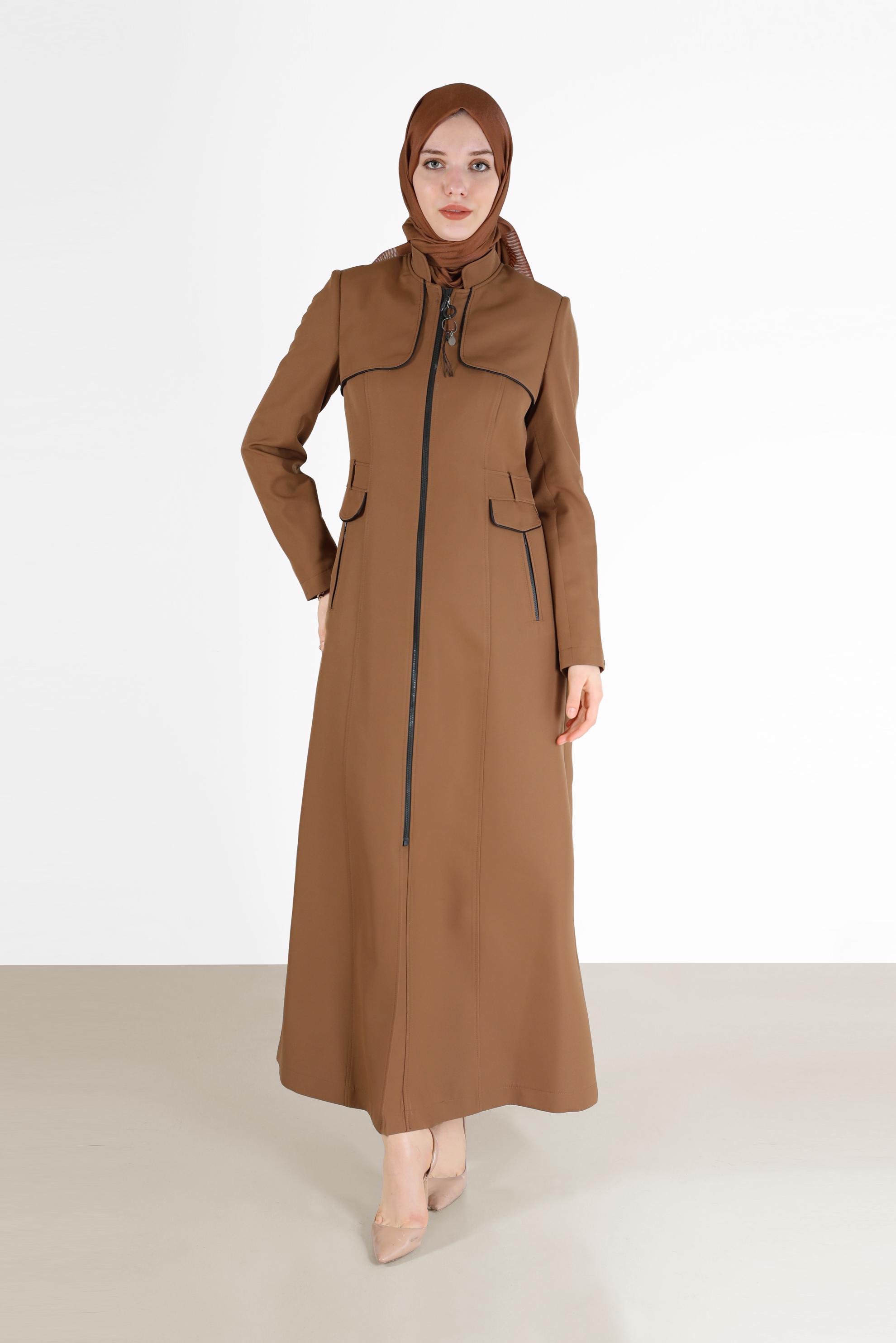 Tesettür giyim TABA CEP DETAYLI FERMUARLI PARDESÜ 10476 