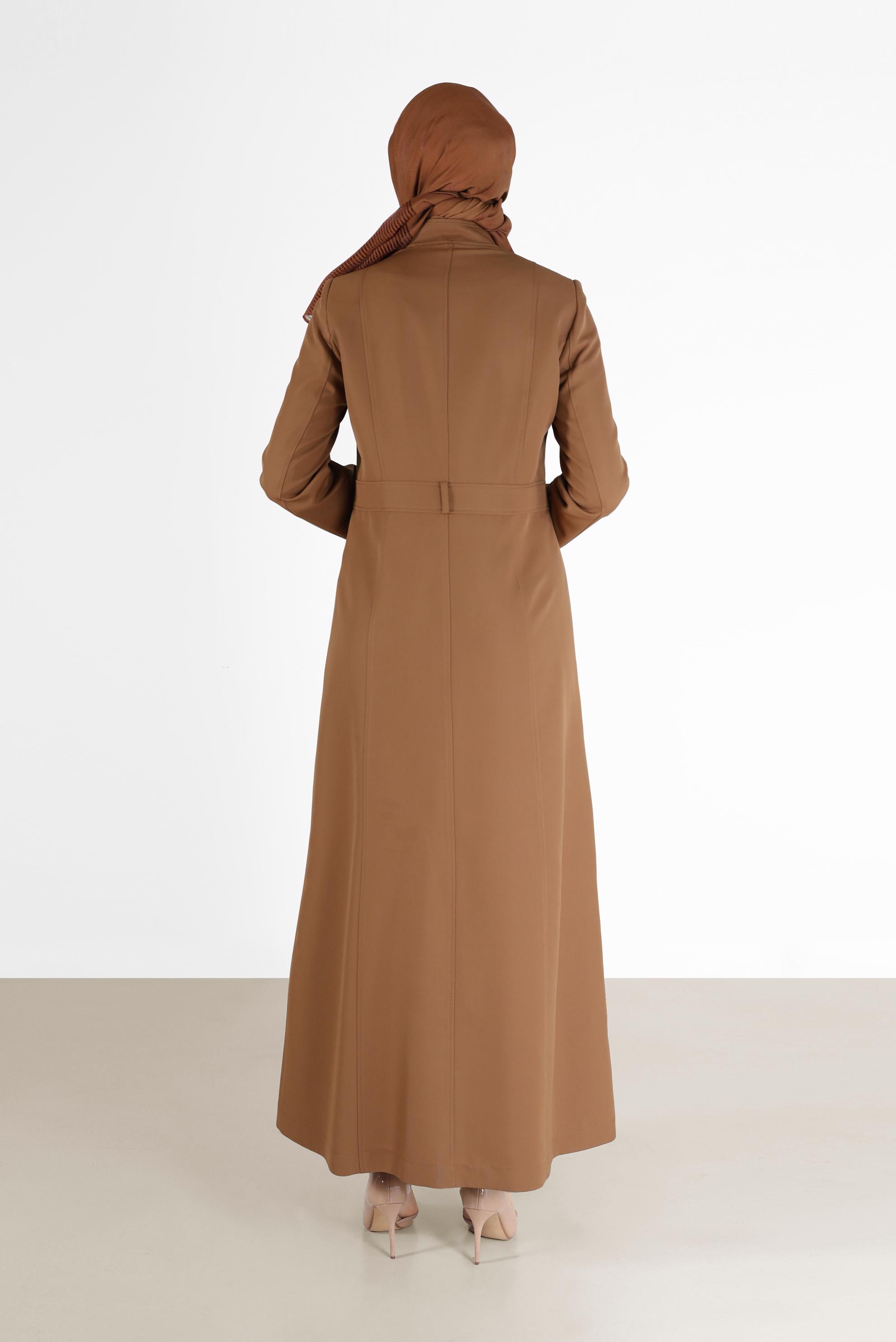 Tesettür giyim TABA CEP DETAYLI FERMUARLI PARDESÜ 10476 