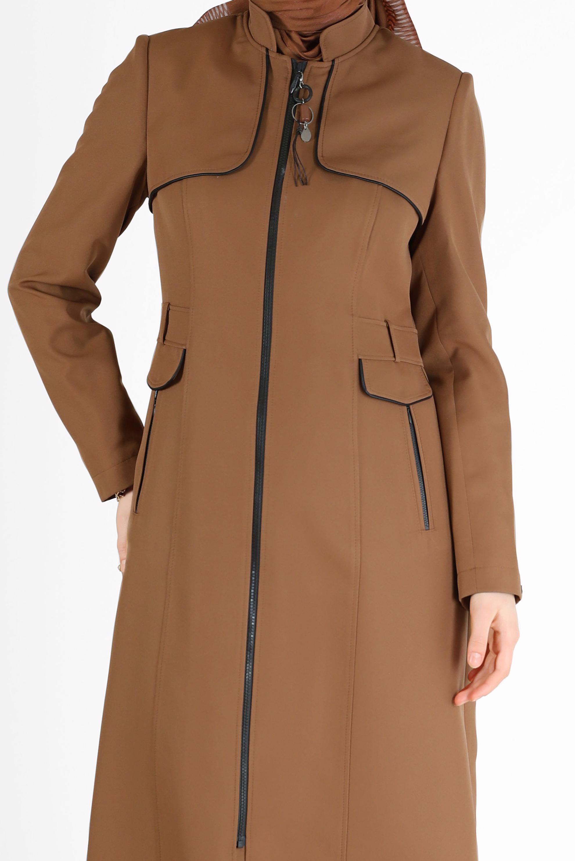 Tesettür giyim TABA CEP DETAYLI FERMUARLI PARDESÜ 10476 