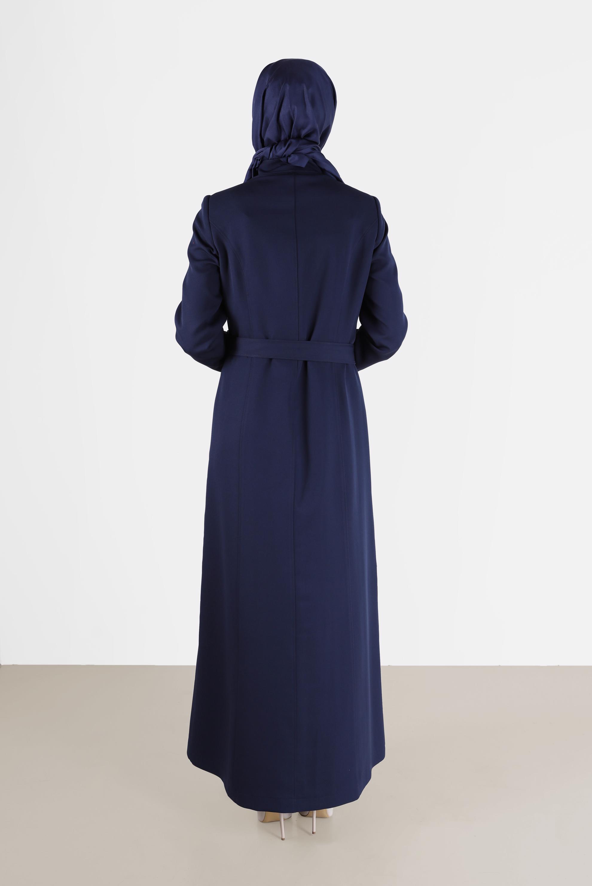 Hijab clothing NAVY BLUE EMBROIDERY DETAIL TOPCOAT 10487