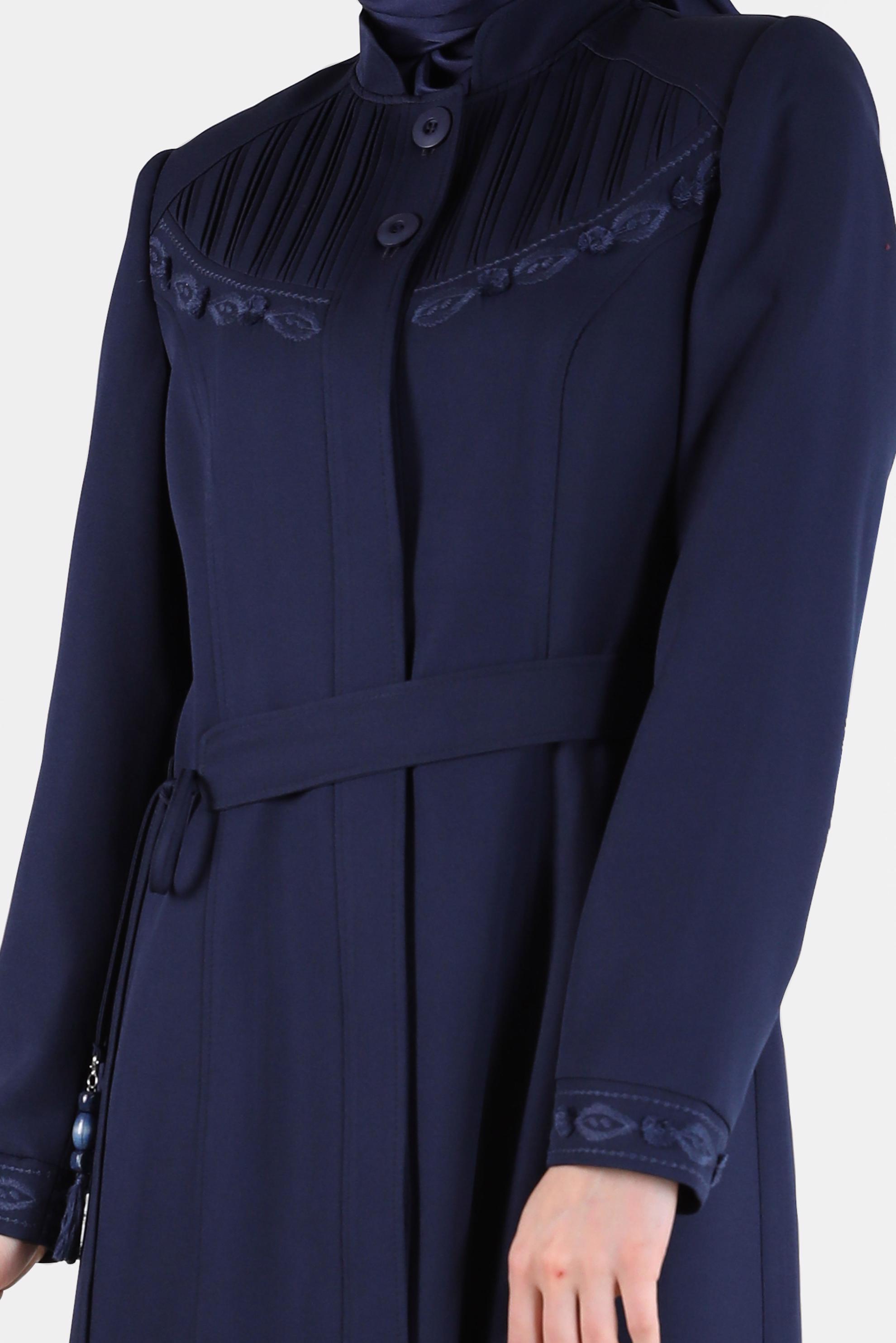 Hijab clothing NAVY BLUE EMBROIDERY DETAIL TOPCOAT 10487