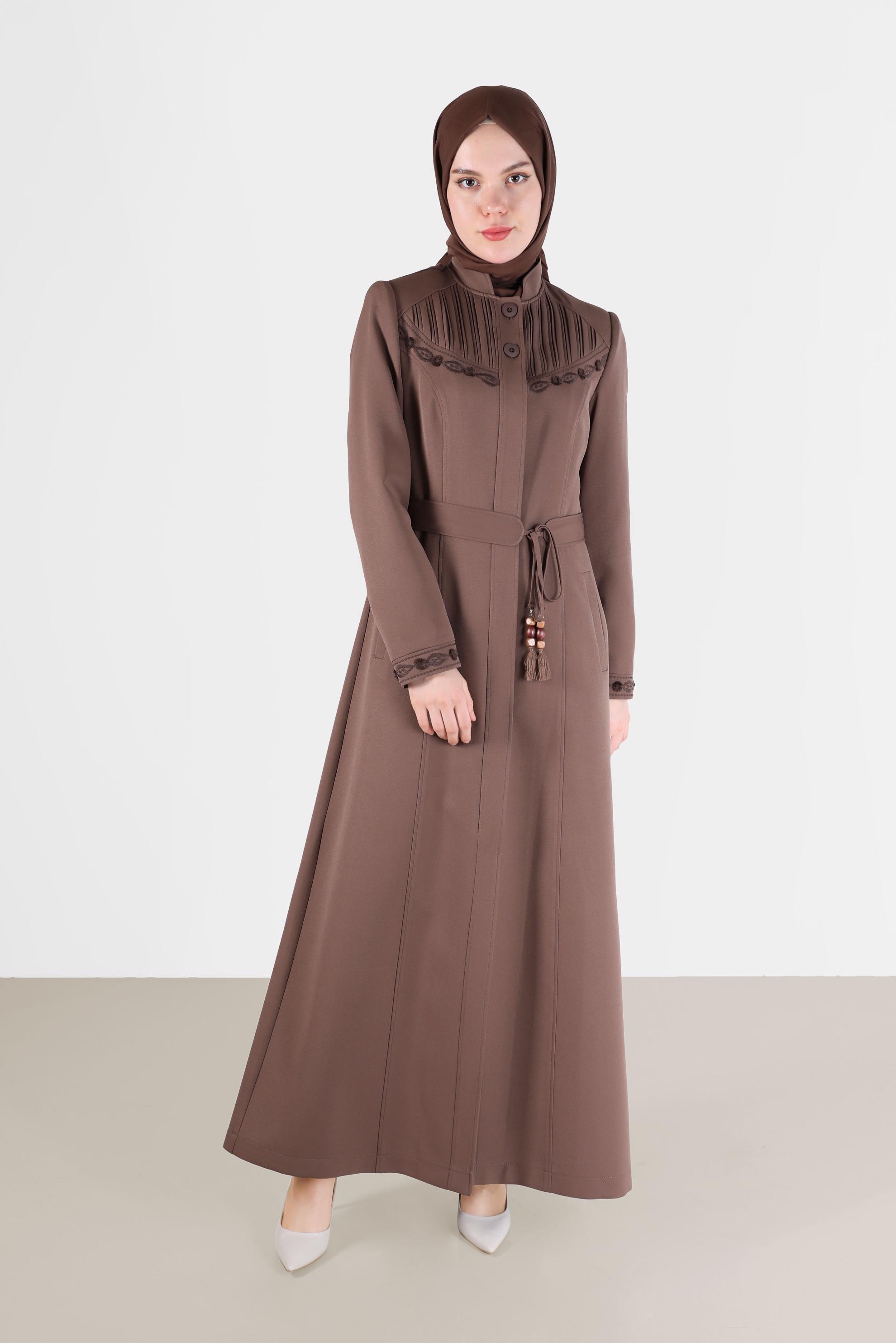 Hijab clothing MINK EMBROIDERY DETAIL TOPCOAT 10487