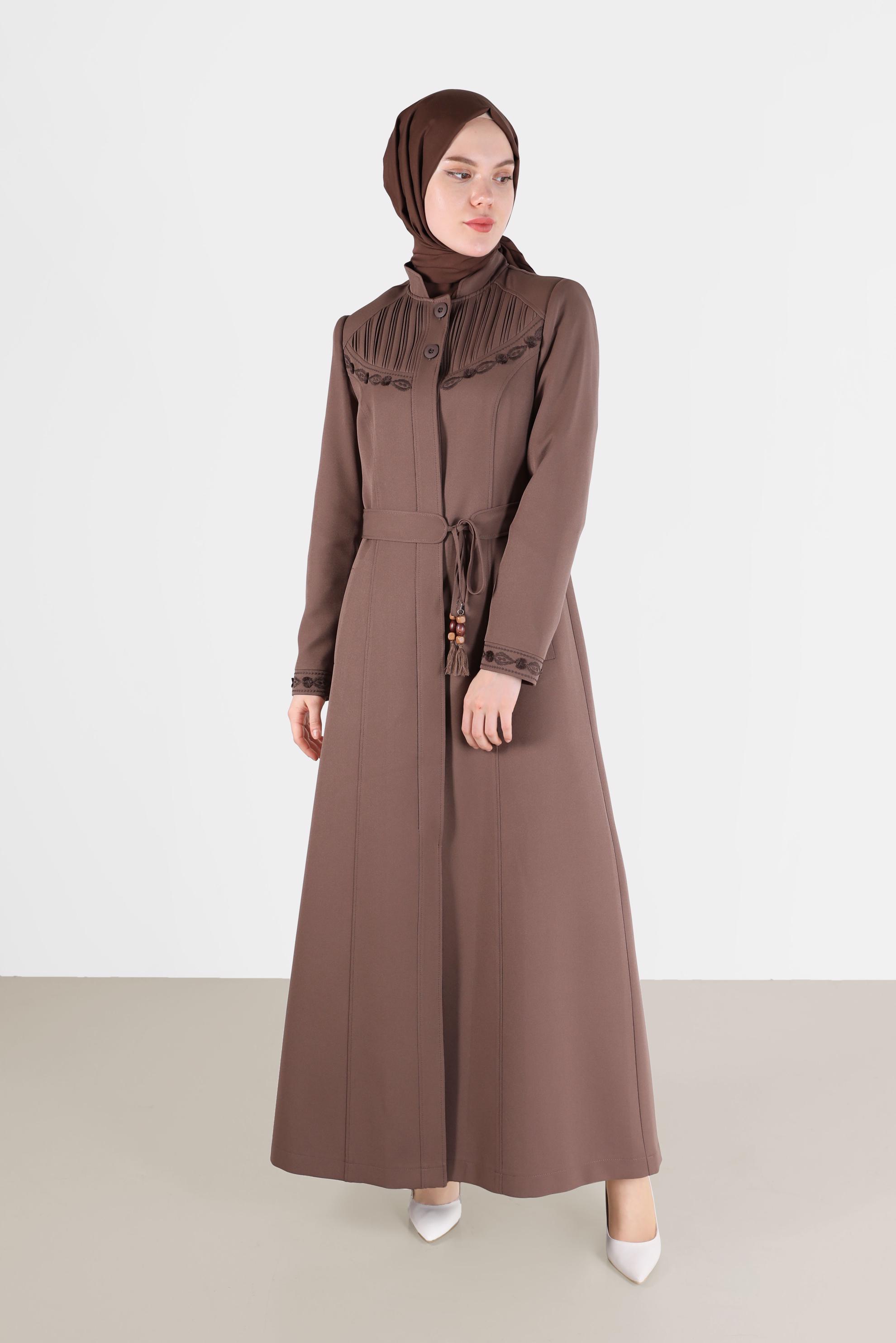Hijab clothing MINK EMBROIDERY DETAIL TOPCOAT 10487