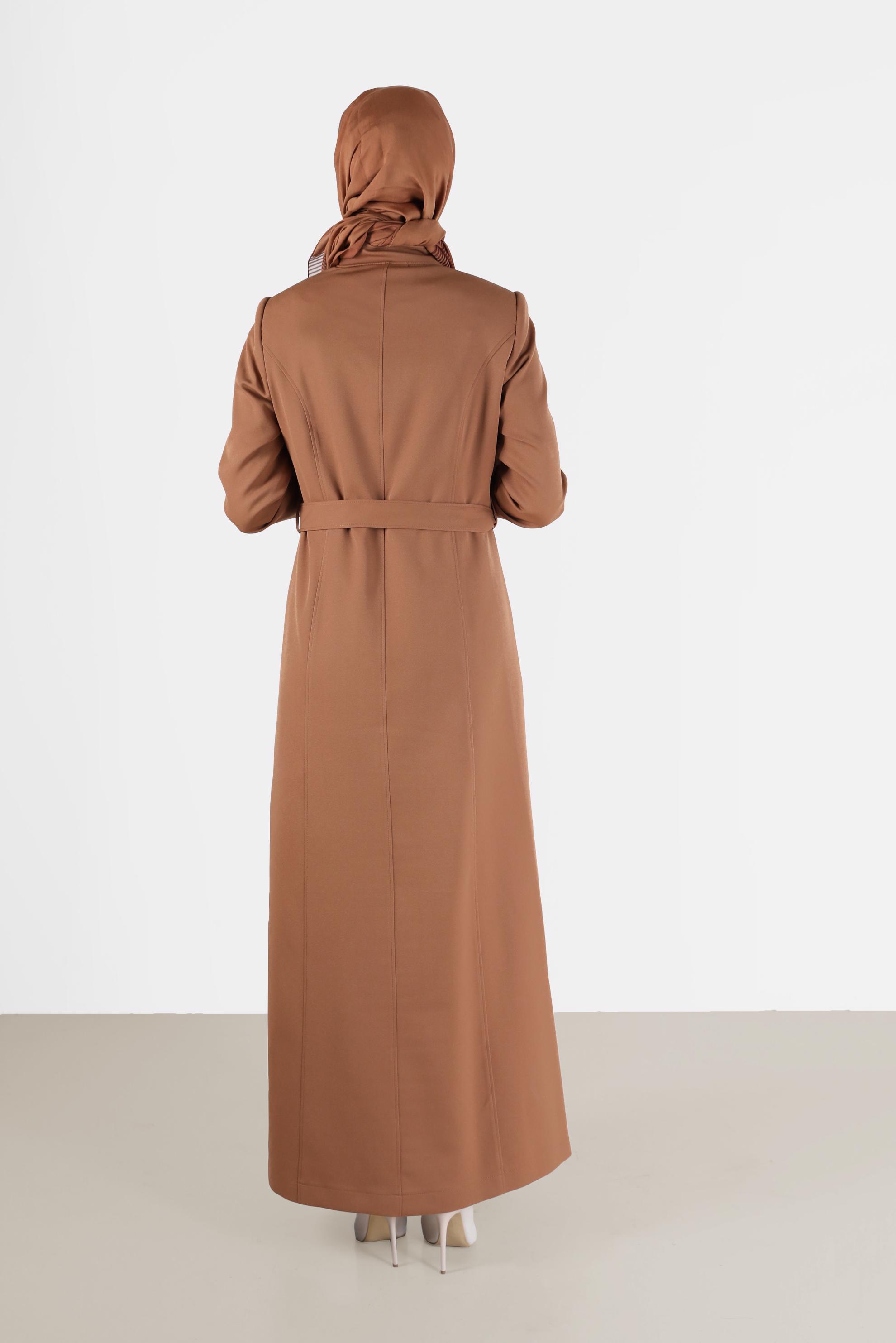 Hijab clothing BROWN EMBROIDERY DETAIL TOPCOAT 10487