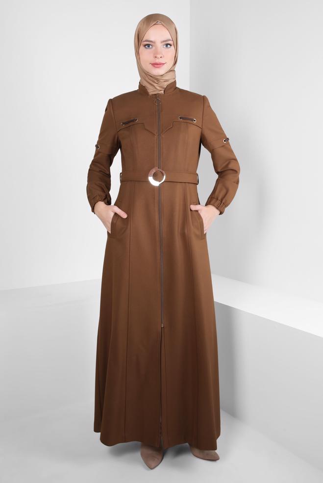 Vêtements hijab TABA COUCHE DE FINITION À FERMETURE ÉCLAIR AVEC CEINTURE ET POIGNETS ÉLASTIQUES 10489 - ALVİNA