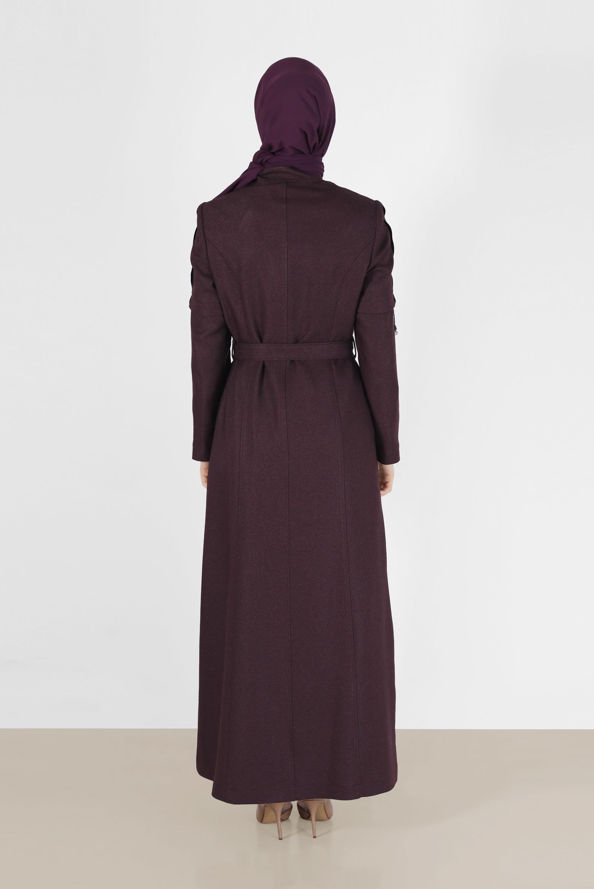 Tesettür giyim MÜRDÜM KUŞGÖZÜ DETAYLI KUŞAKLI PARDESÜ 10490 