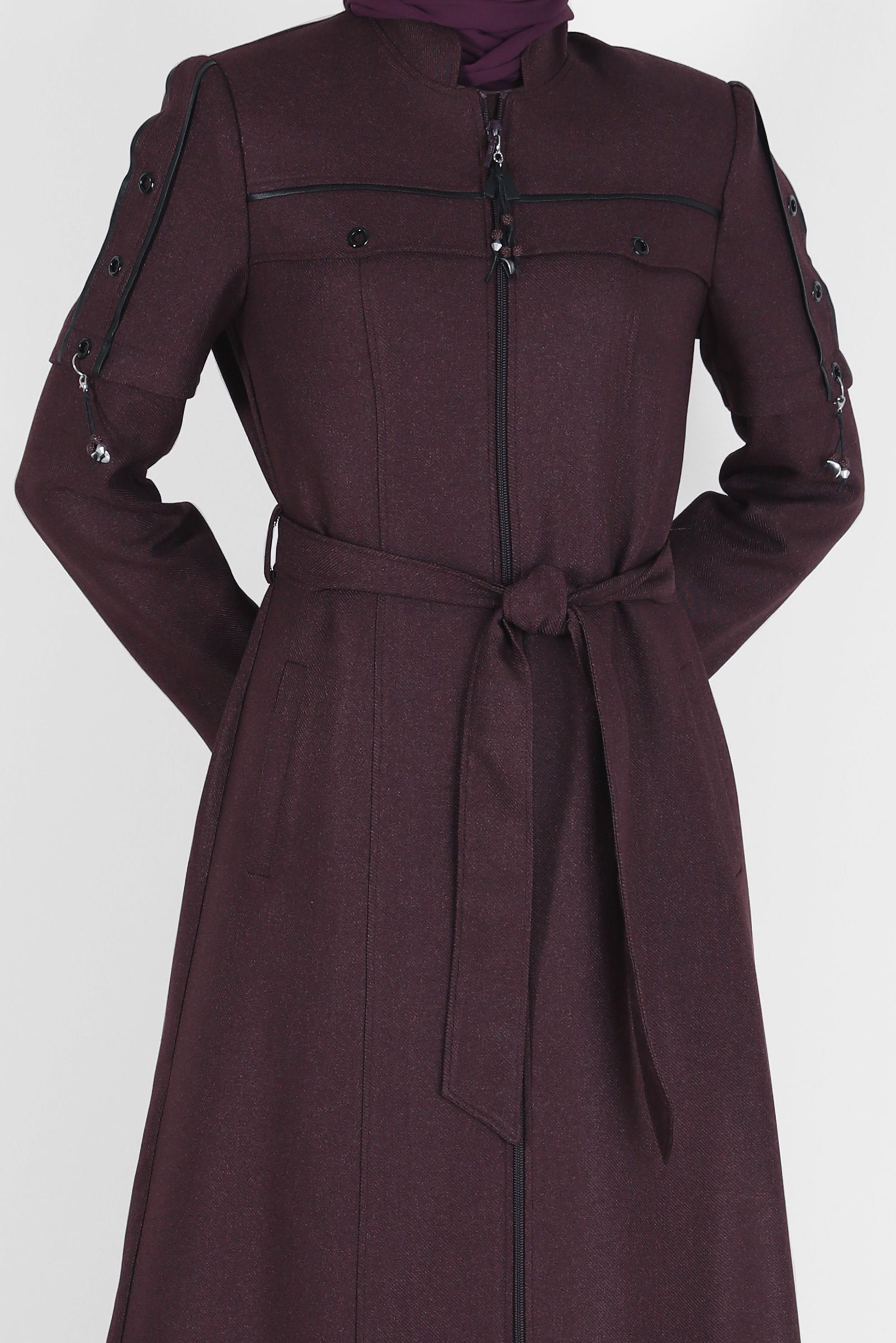 Tesettür giyim MÜRDÜM KUŞGÖZÜ DETAYLI KUŞAKLI PARDESÜ 10490 