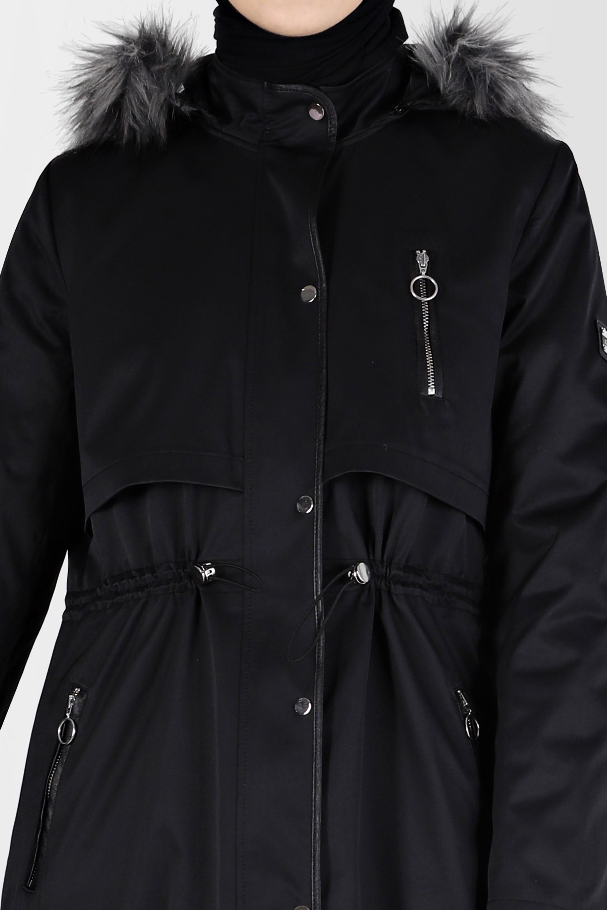 Vêtements hijab NOIR PARKA À CAPUCHE FOURRURE DÉTAILS FRONÇÉS 90200