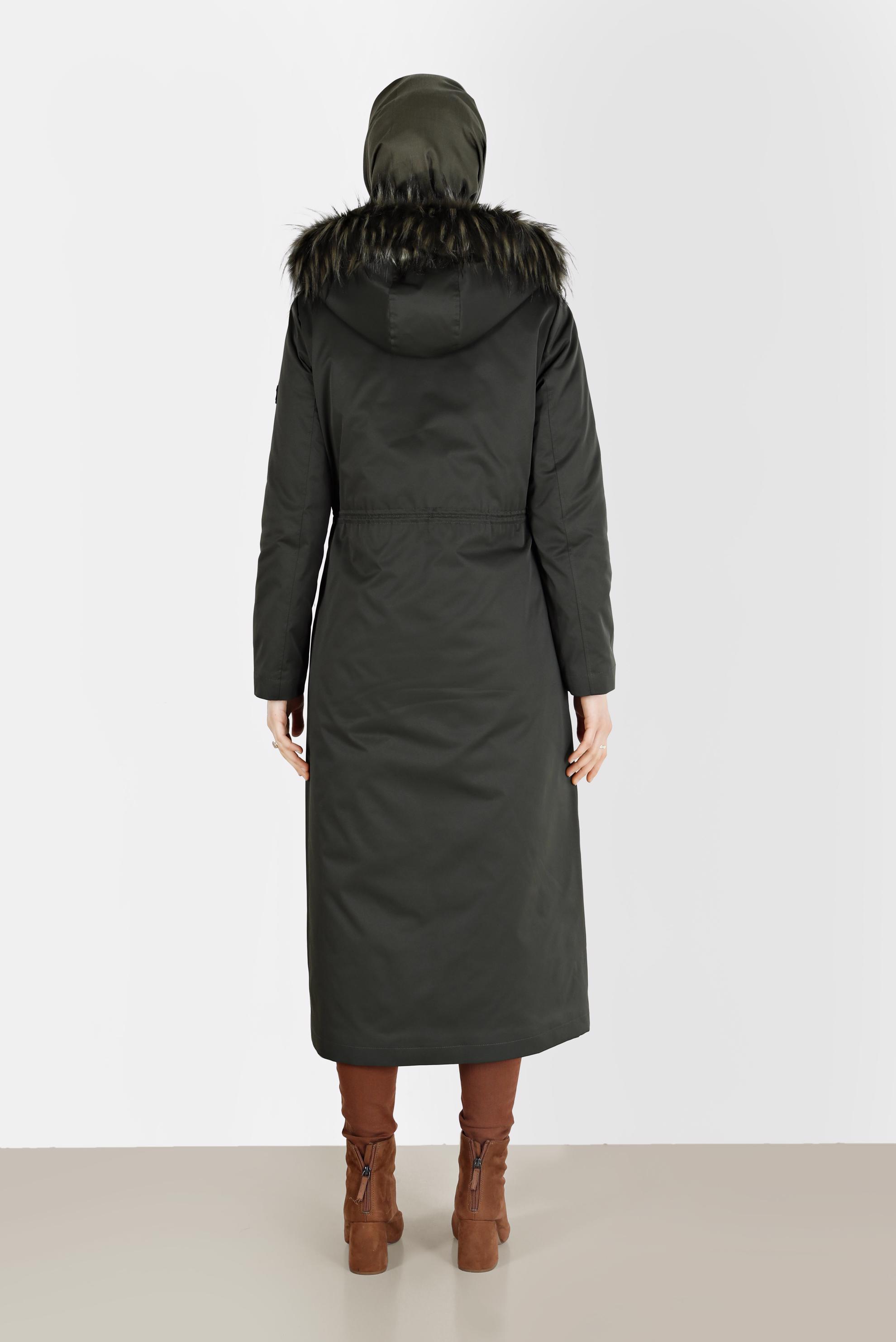 Vêtements hijab KAKI PARKA À CAPUCHE FOURRURE DÉTAILS FRONÇÉS 90200