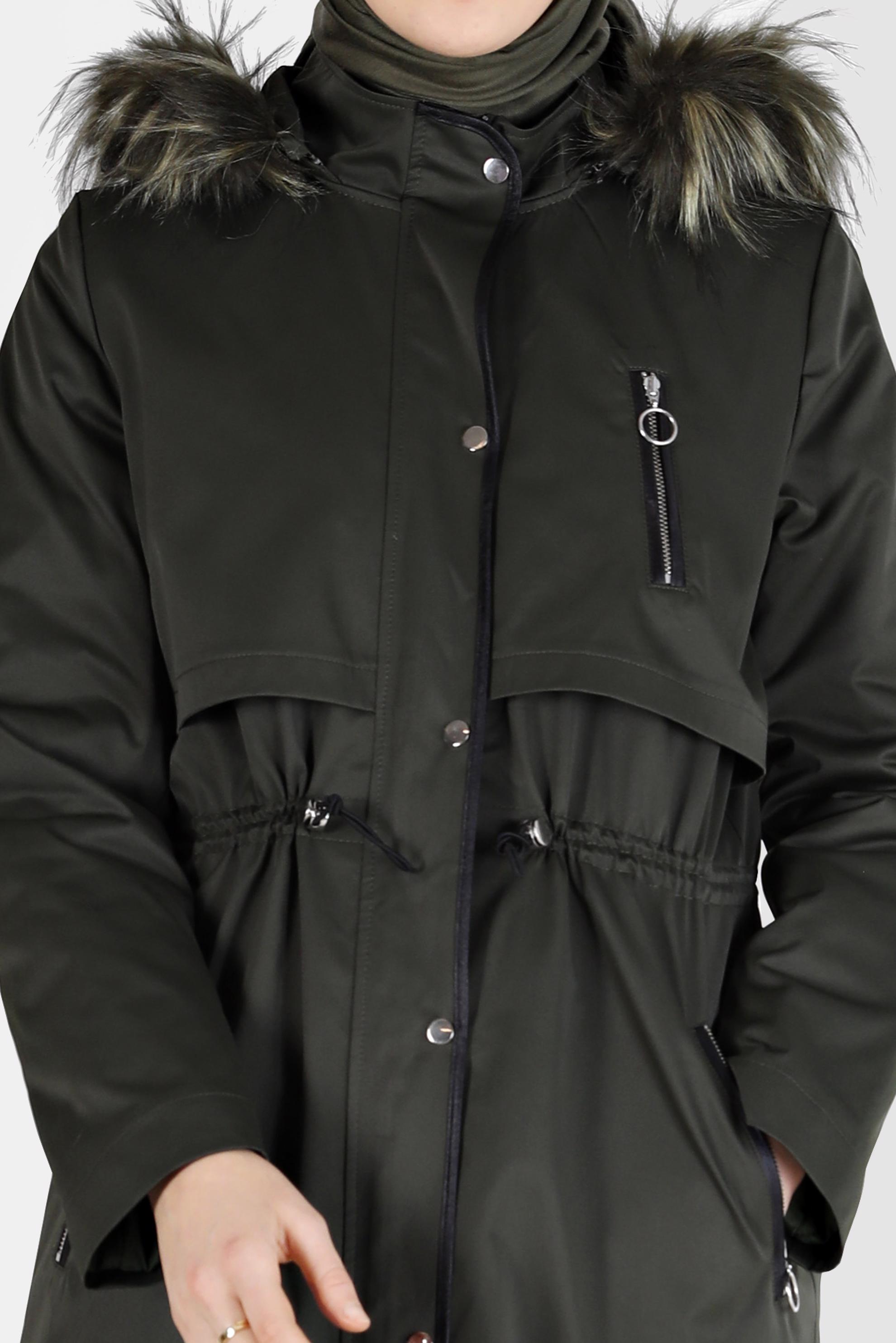 Vêtements hijab KAKI PARKA À CAPUCHE FOURRURE DÉTAILS FRONÇÉS 90200
