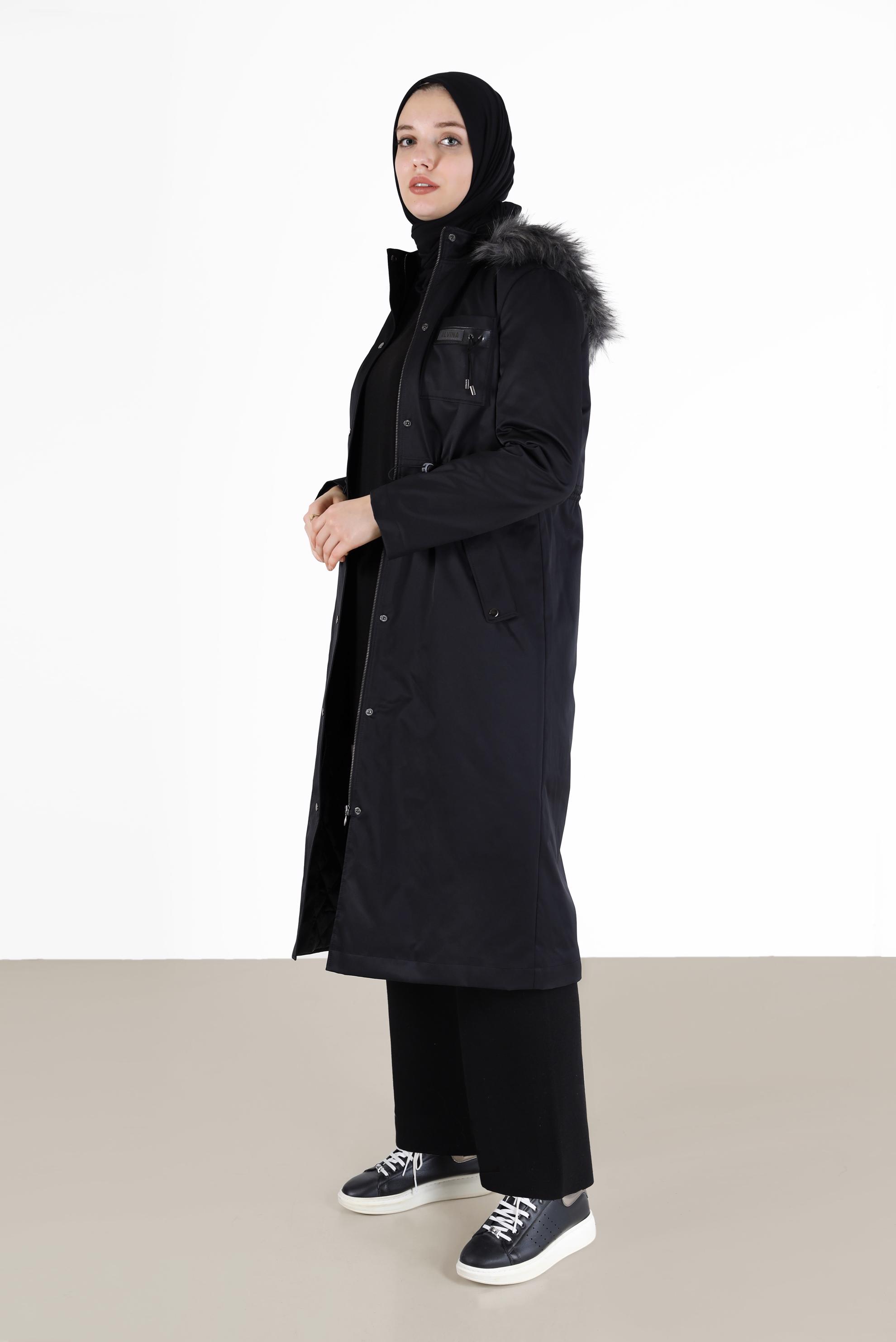 Vêtements hijab NOIR PARKA À CAPUCHE TAILLE FRONCÉE 90201