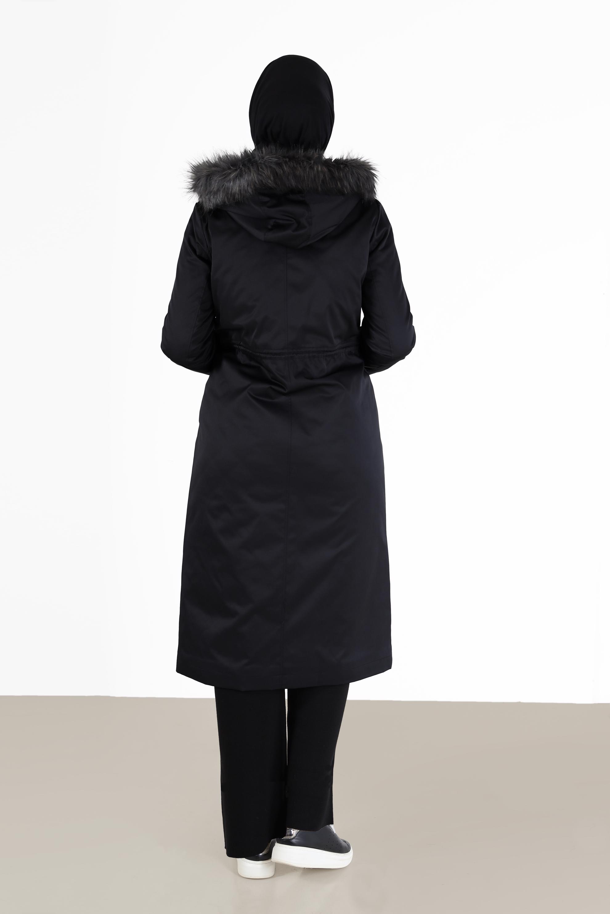 Vêtements hijab NOIR PARKA À CAPUCHE TAILLE FRONCÉE 90201
