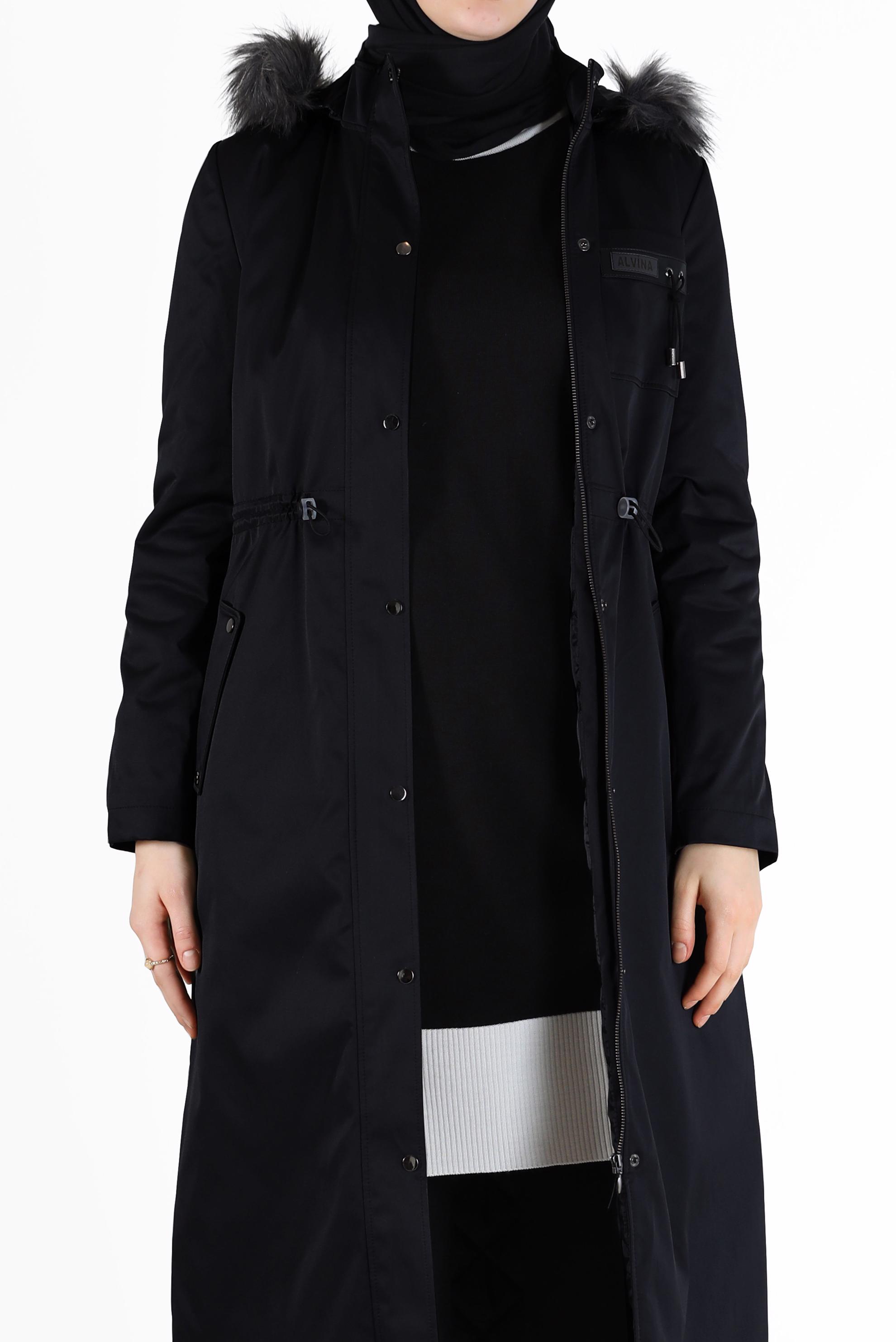 Vêtements hijab NOIR PARKA À CAPUCHE TAILLE FRONCÉE 90201