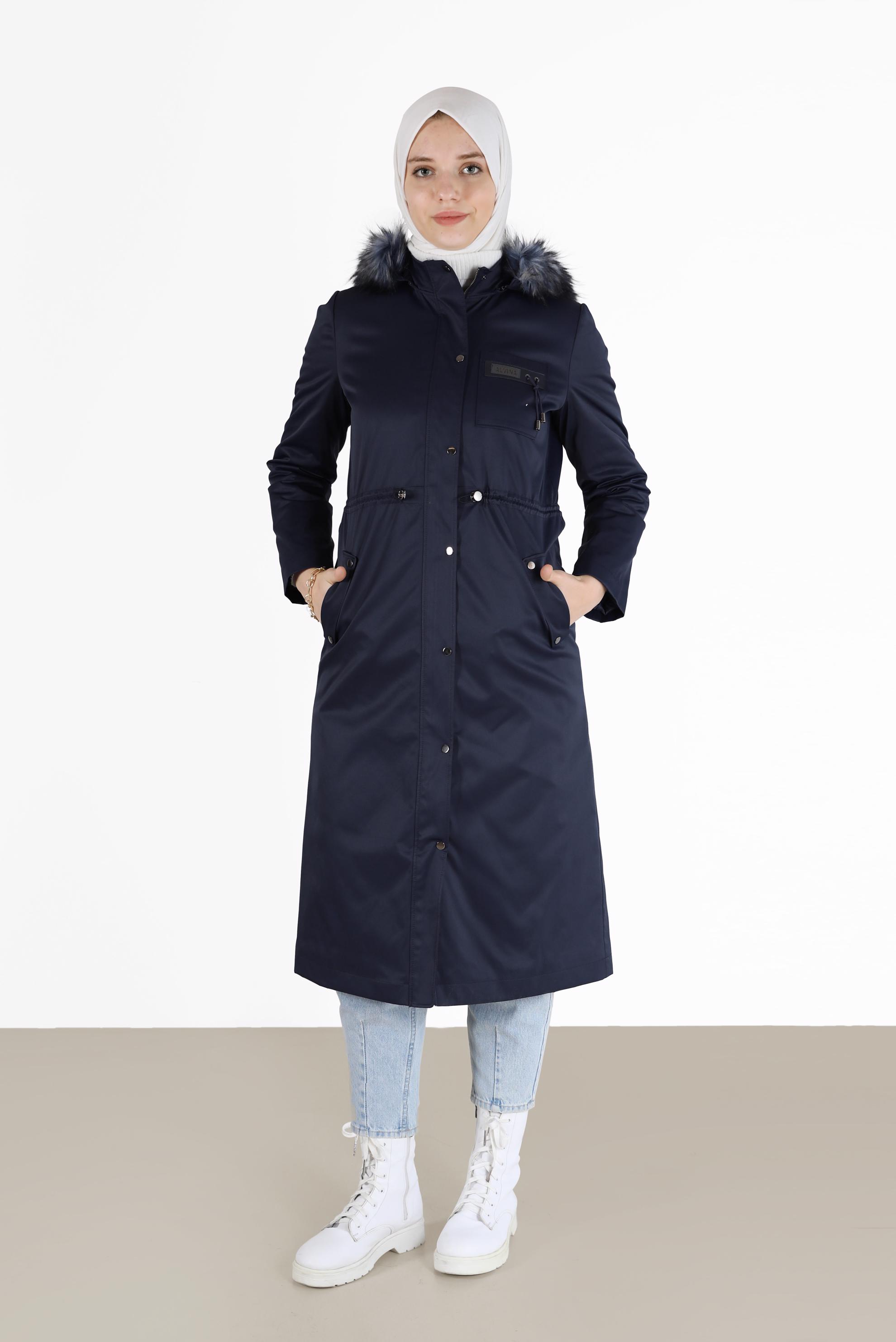 Vêtements hijab BLEU MARINE PARKA À CAPUCHE TAILLE FRONCÉE 90201