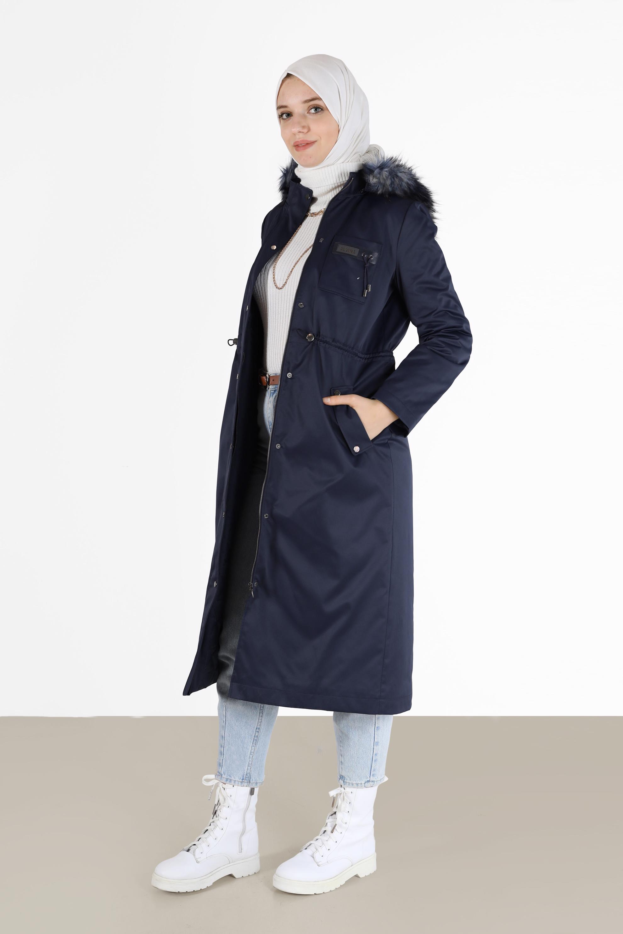 Vêtements hijab BLEU MARINE PARKA À CAPUCHE TAILLE FRONCÉE 90201