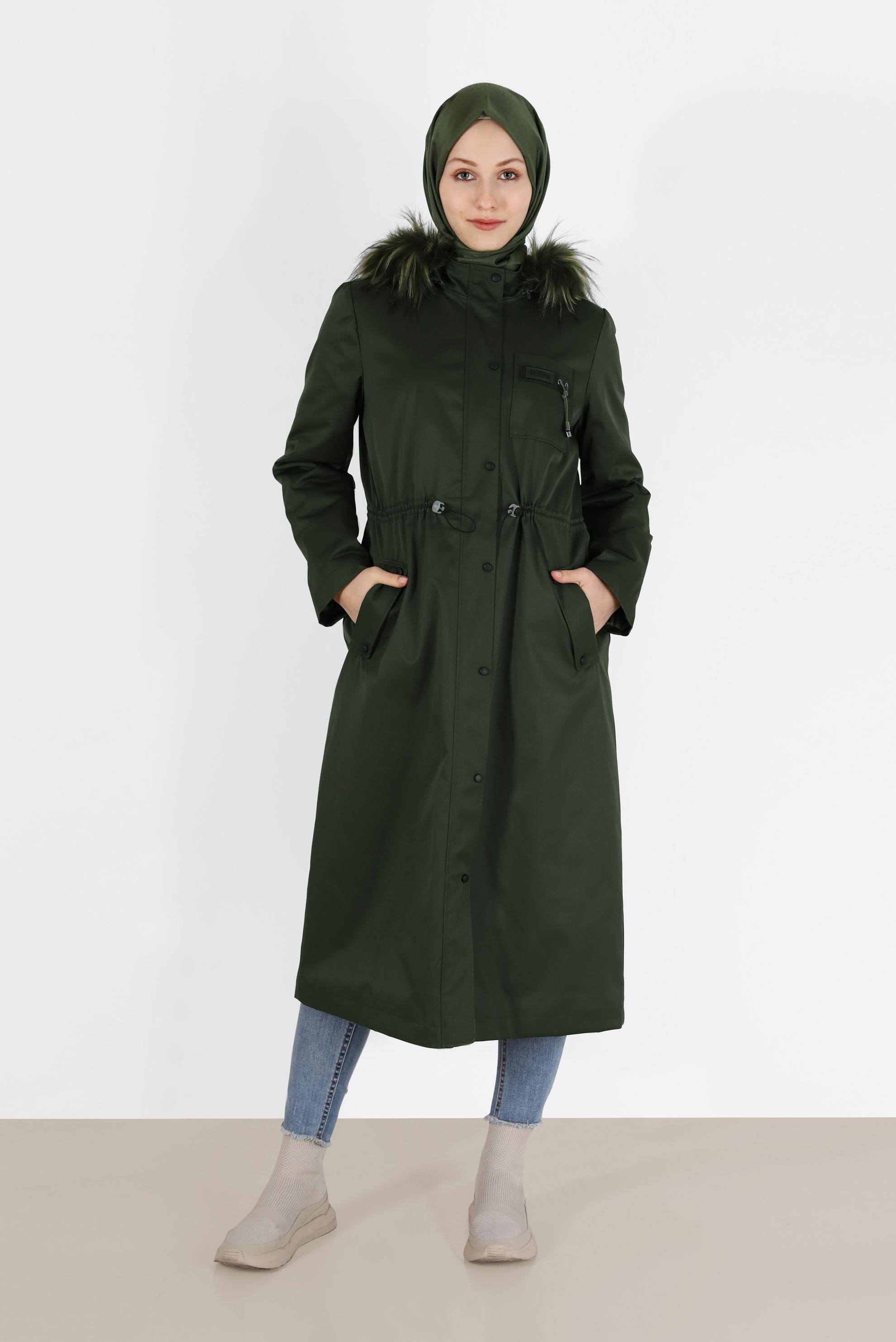 Vêtements hijab KAKI PARKA À CAPUCHE TAILLE FRONCÉE 90201