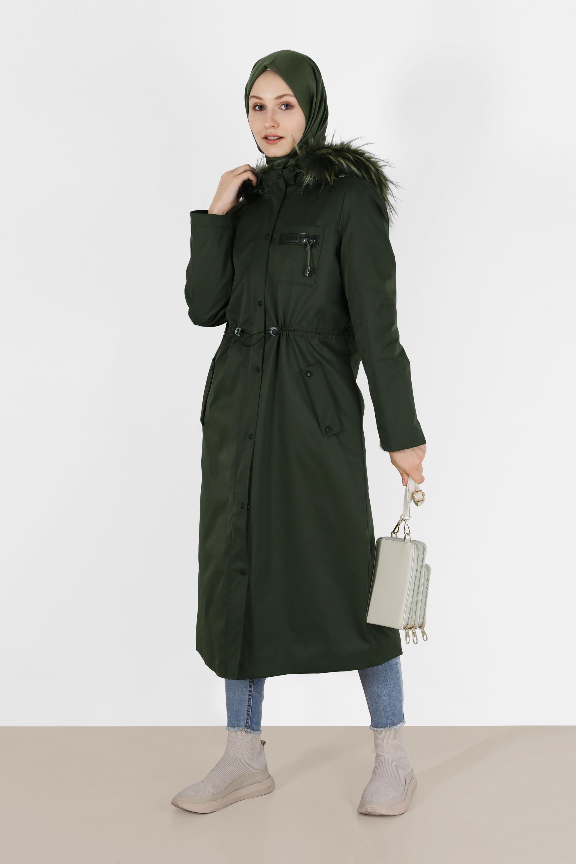 Vêtements hijab KAKI PARKA À CAPUCHE TAILLE FRONCÉE 90201