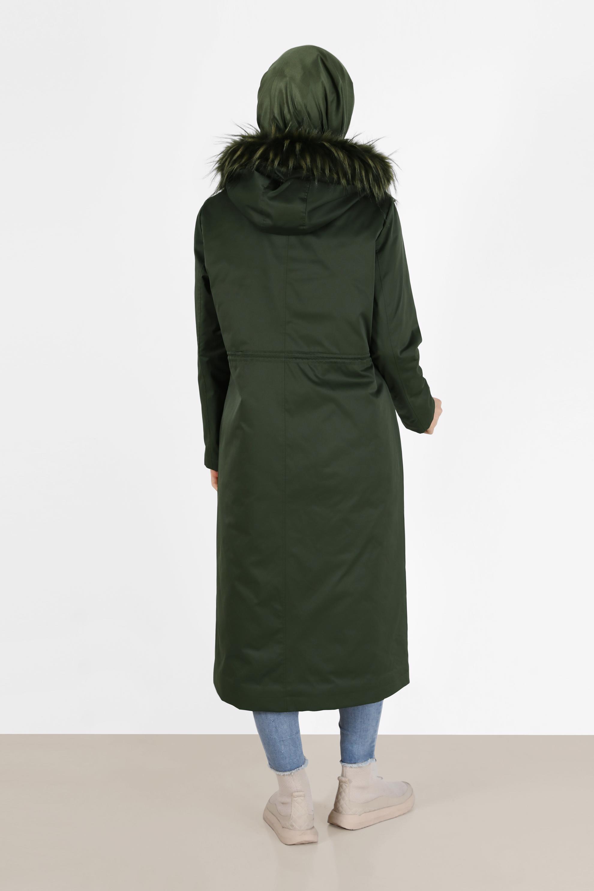 Vêtements hijab KAKI PARKA À CAPUCHE TAILLE FRONCÉE 90201