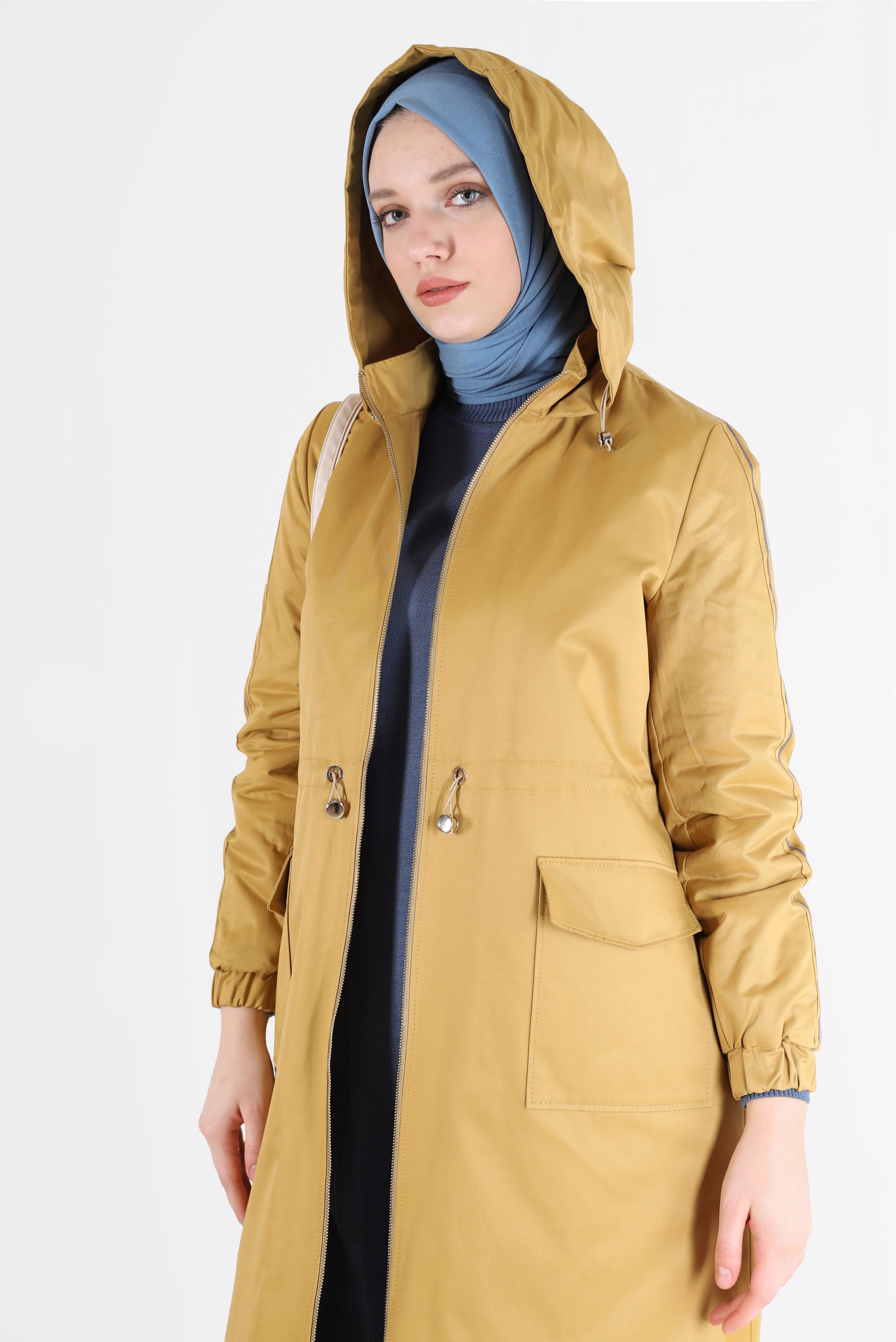 Hijab clothing YELLOW GATHERED WAIST HOODED PARKA 90214 