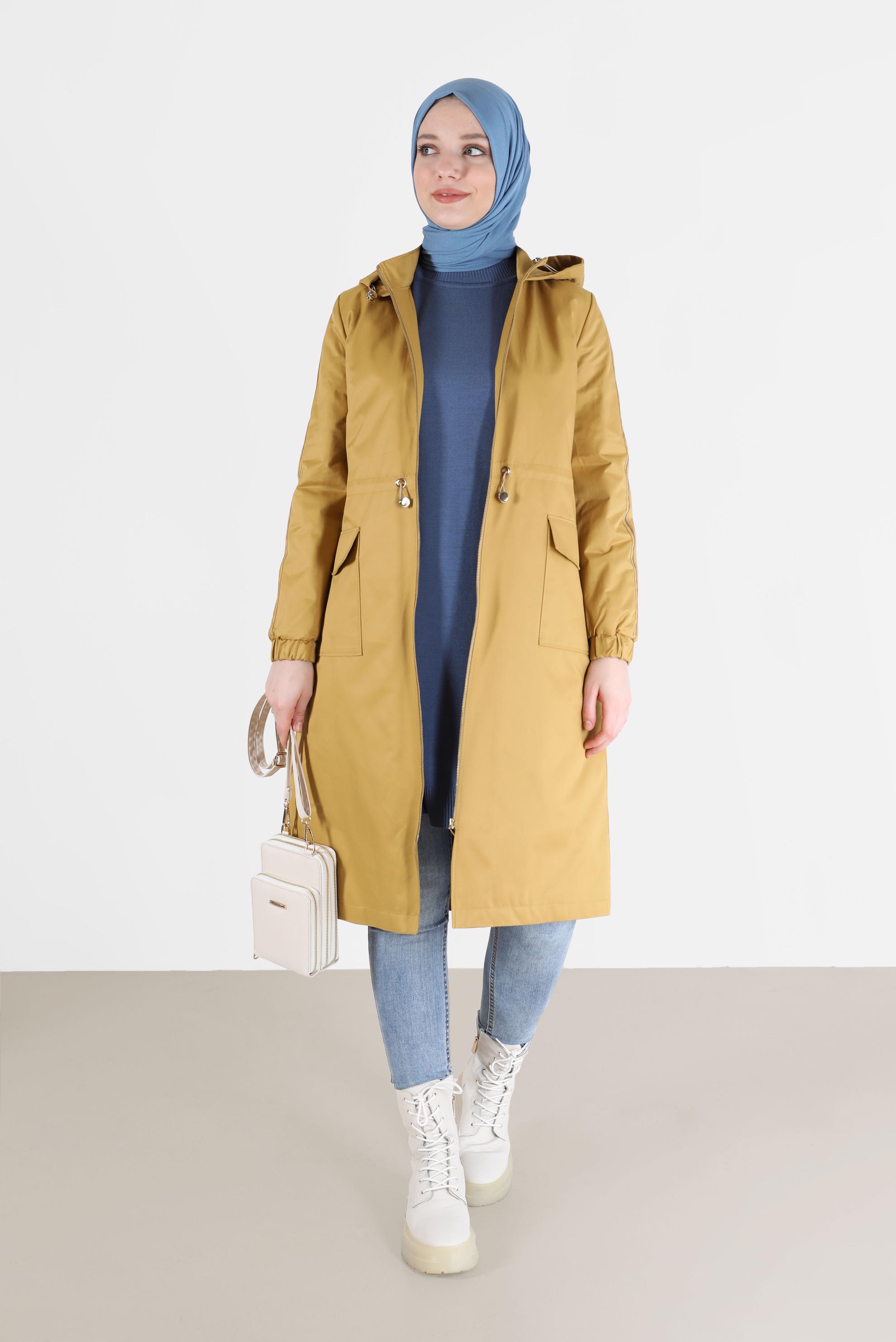 Hijab clothing YELLOW GATHERED WAIST HOODED PARKA 90214 