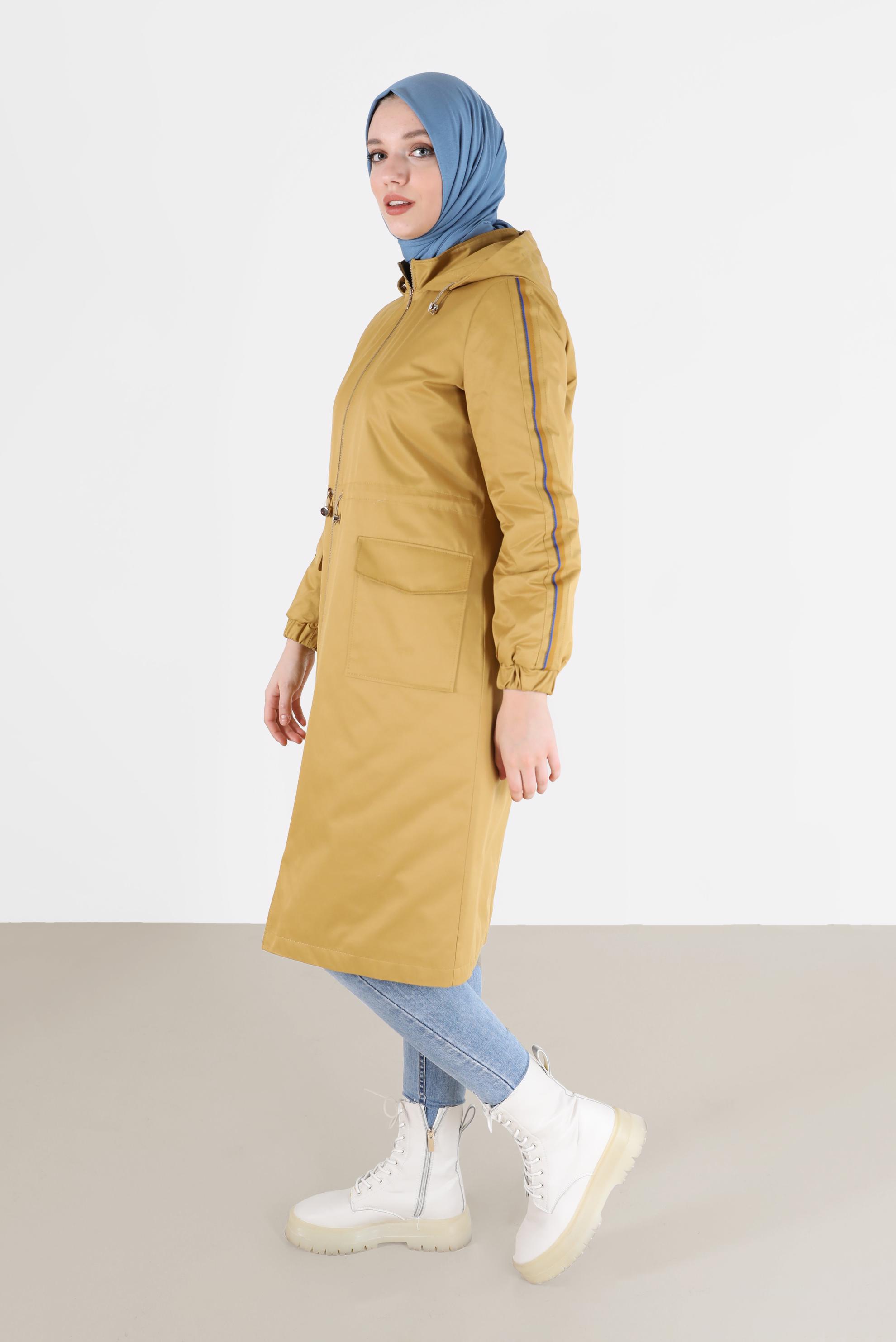 Hijab clothing YELLOW GATHERED WAIST HOODED PARKA 90214 