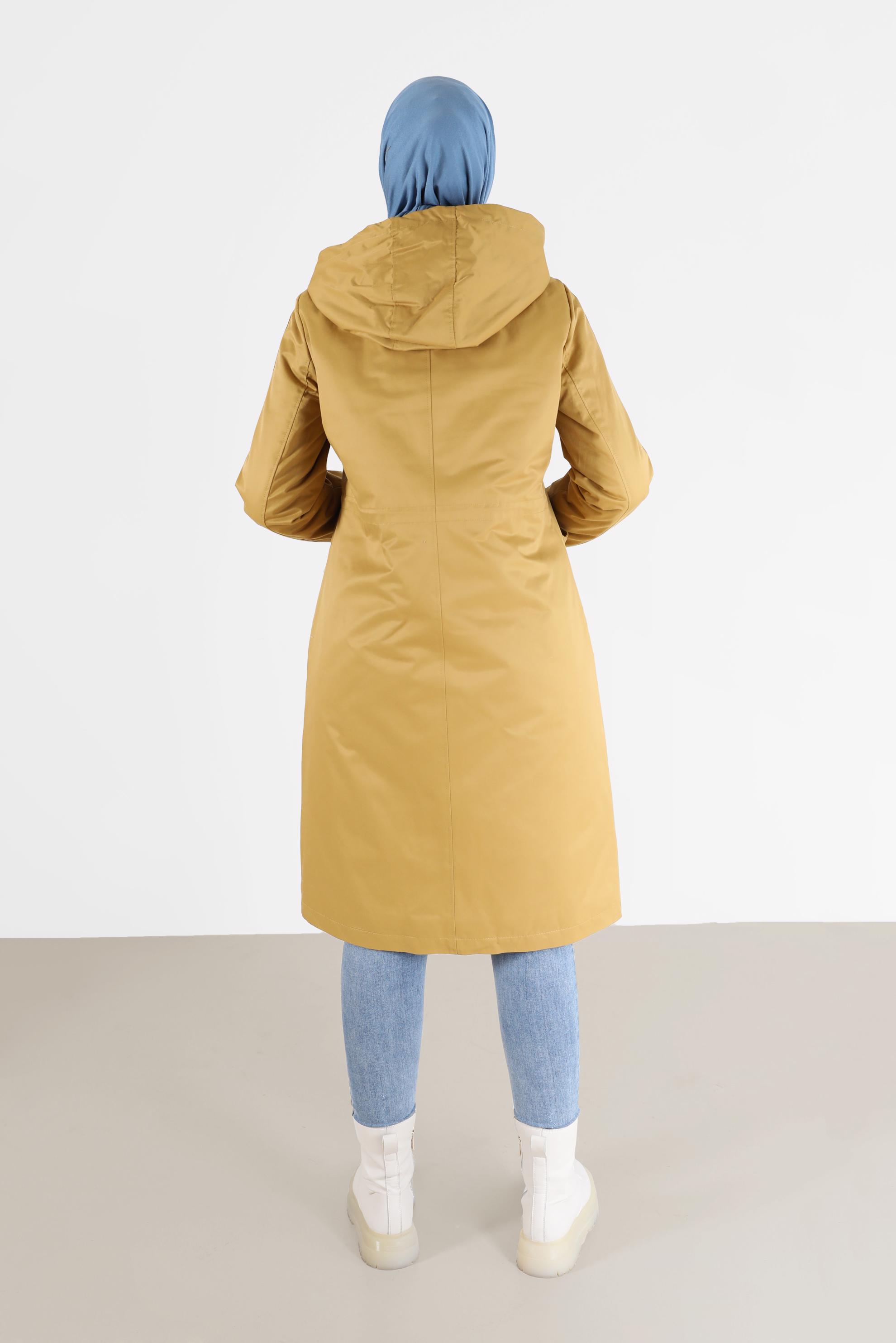 Hijab clothing YELLOW GATHERED WAIST HOODED PARKA 90214 
