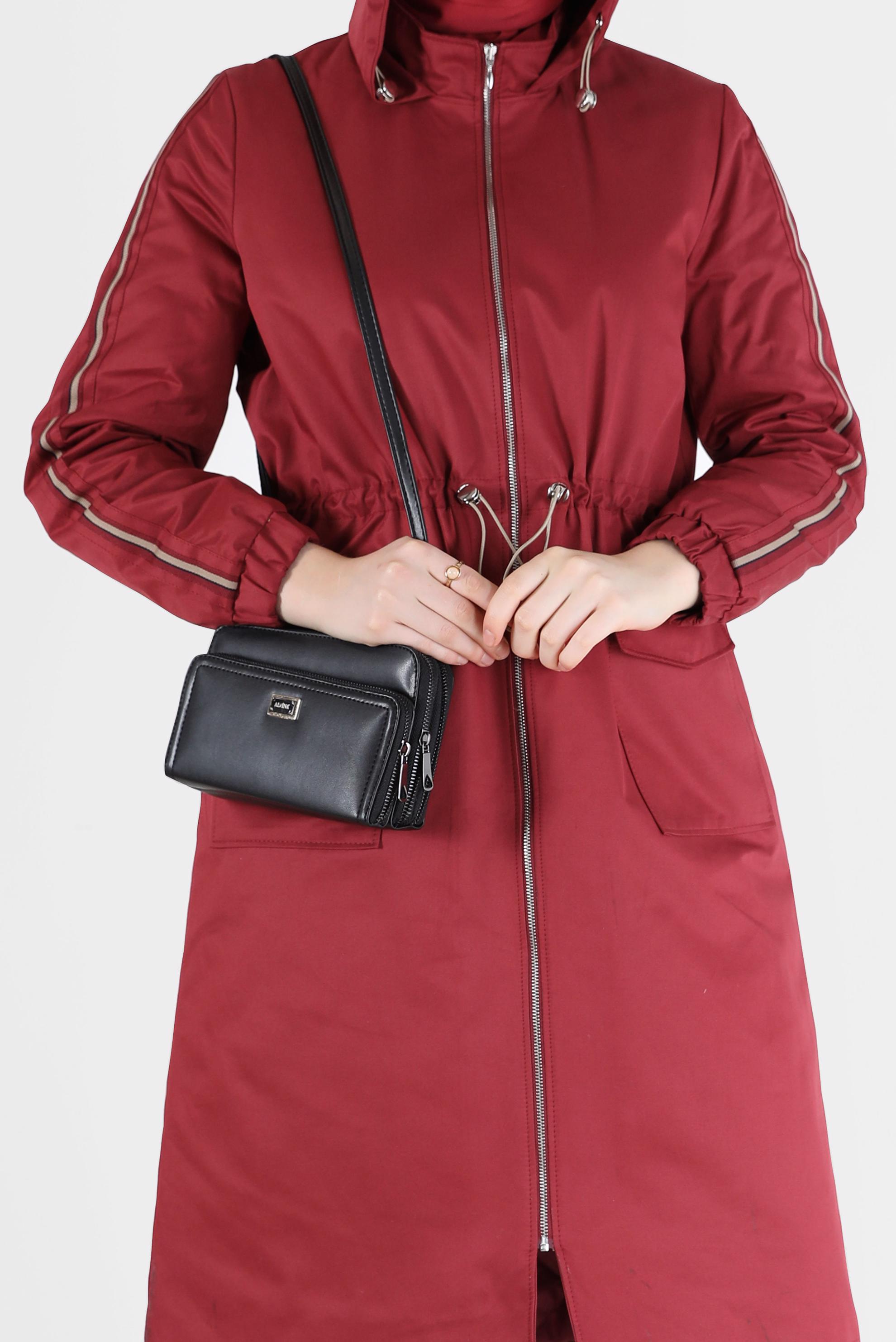 Hijab clothing CLARET RED GATHERED WAIST HOODED PARKA 90214 