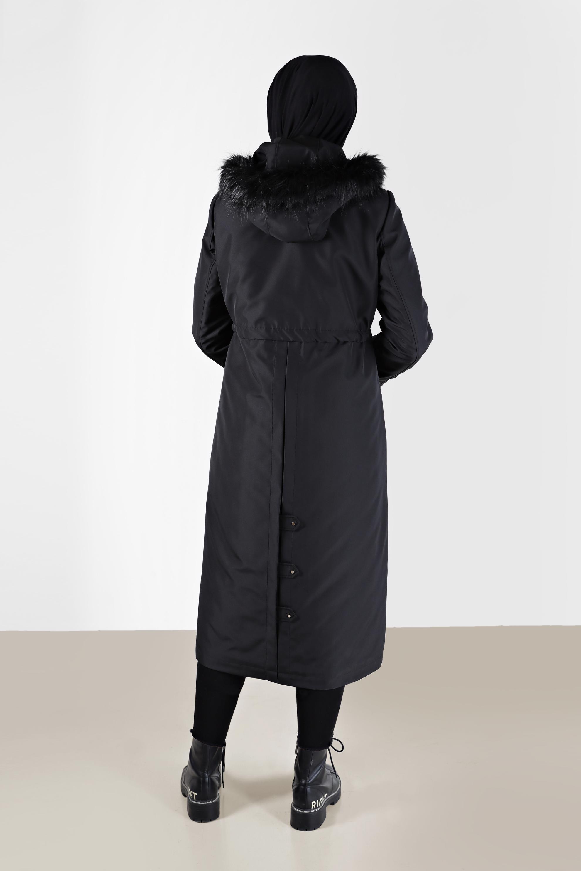 Vêtements hijab NOIR PARKA À CAPUCHE FOURRURE DÉTAIL SMOCKING 90232