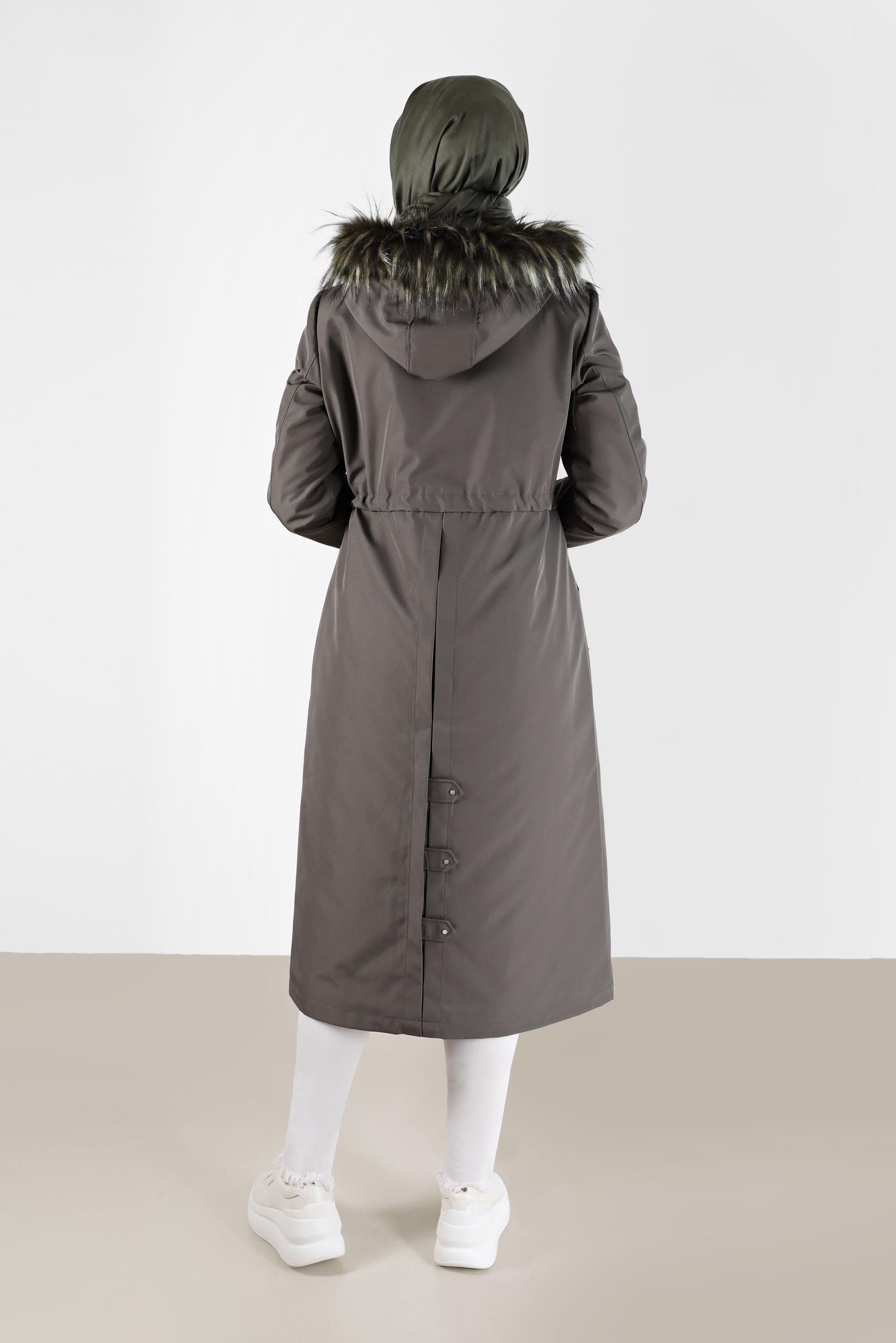 Vêtements hijab KAKI PARKA À CAPUCHE FOURRURE DÉTAIL SMOCKING 90232