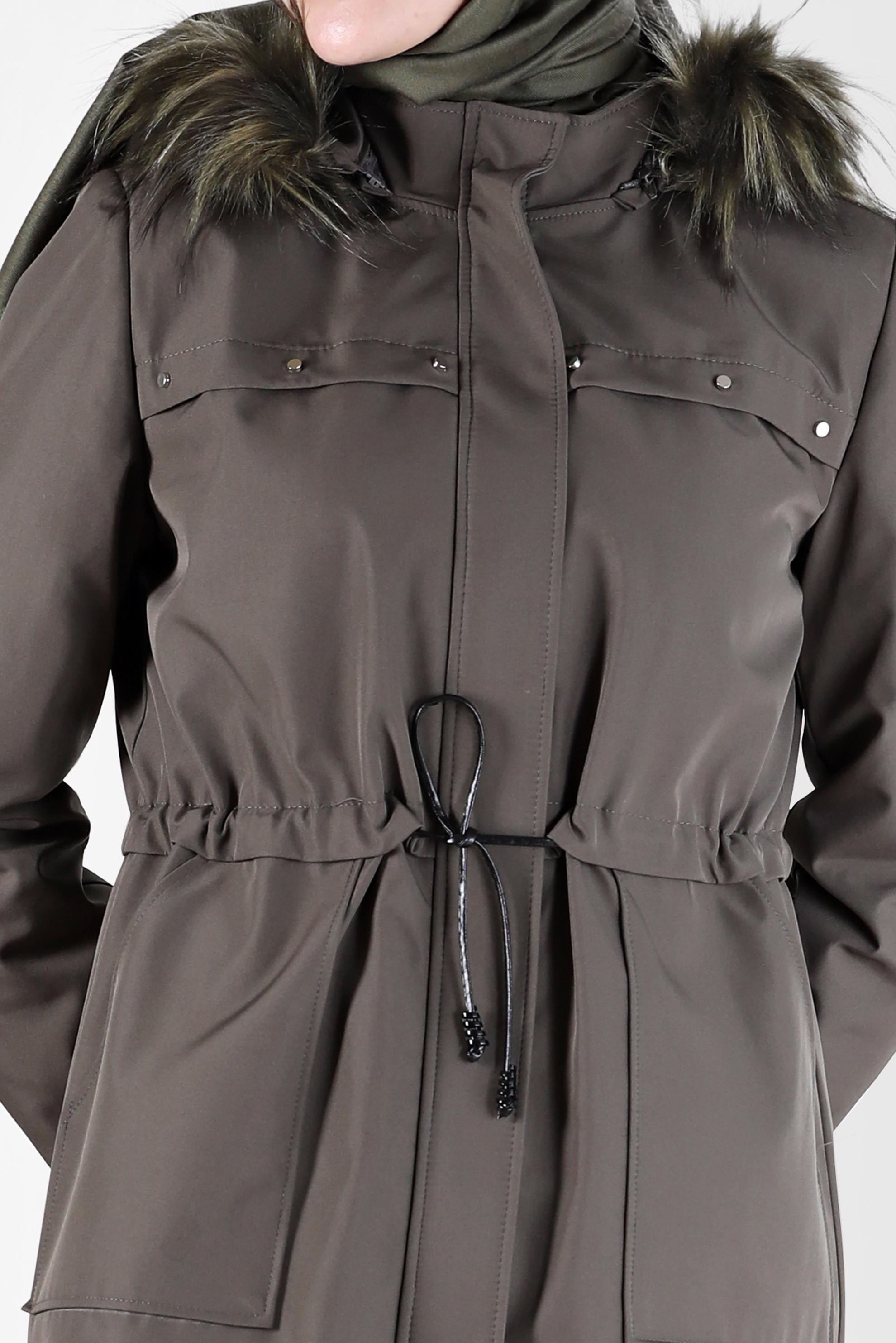 Vêtements hijab KAKI PARKA À CAPUCHE FOURRURE DÉTAIL SMOCKING 90232