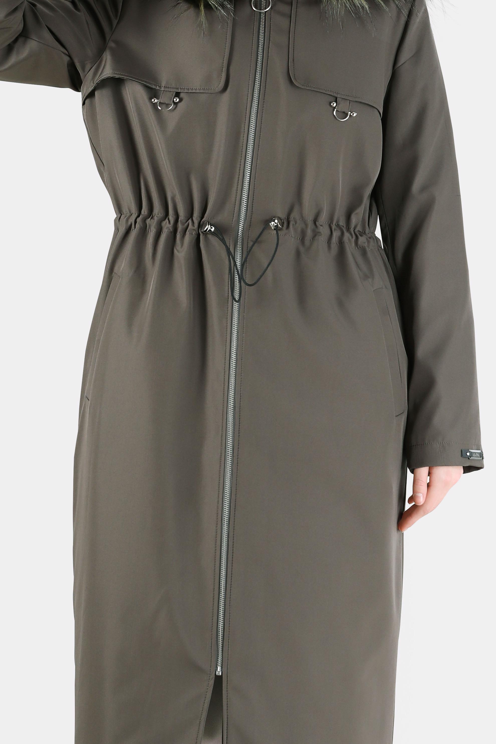 Vêtements hijab KAKI PARKA TAILLE FRONCÉE AVEC CAPUCHE FOURRURE 90237